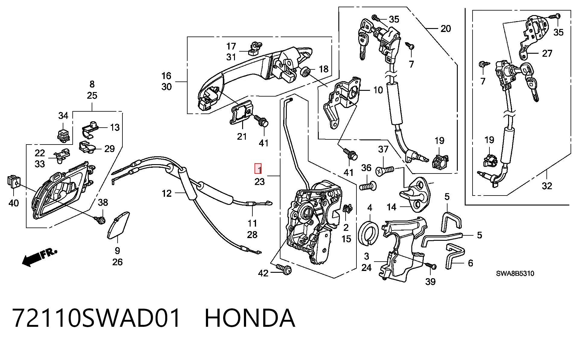 72110SWAD01 Honda Замок двері правої передньої