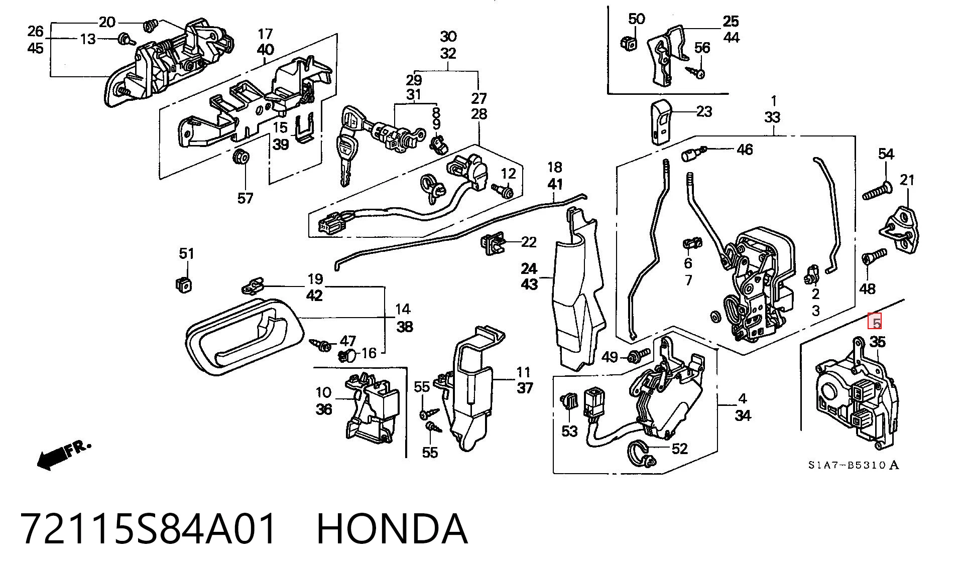 72115S84A01 Honda Замок двері правої передньої
