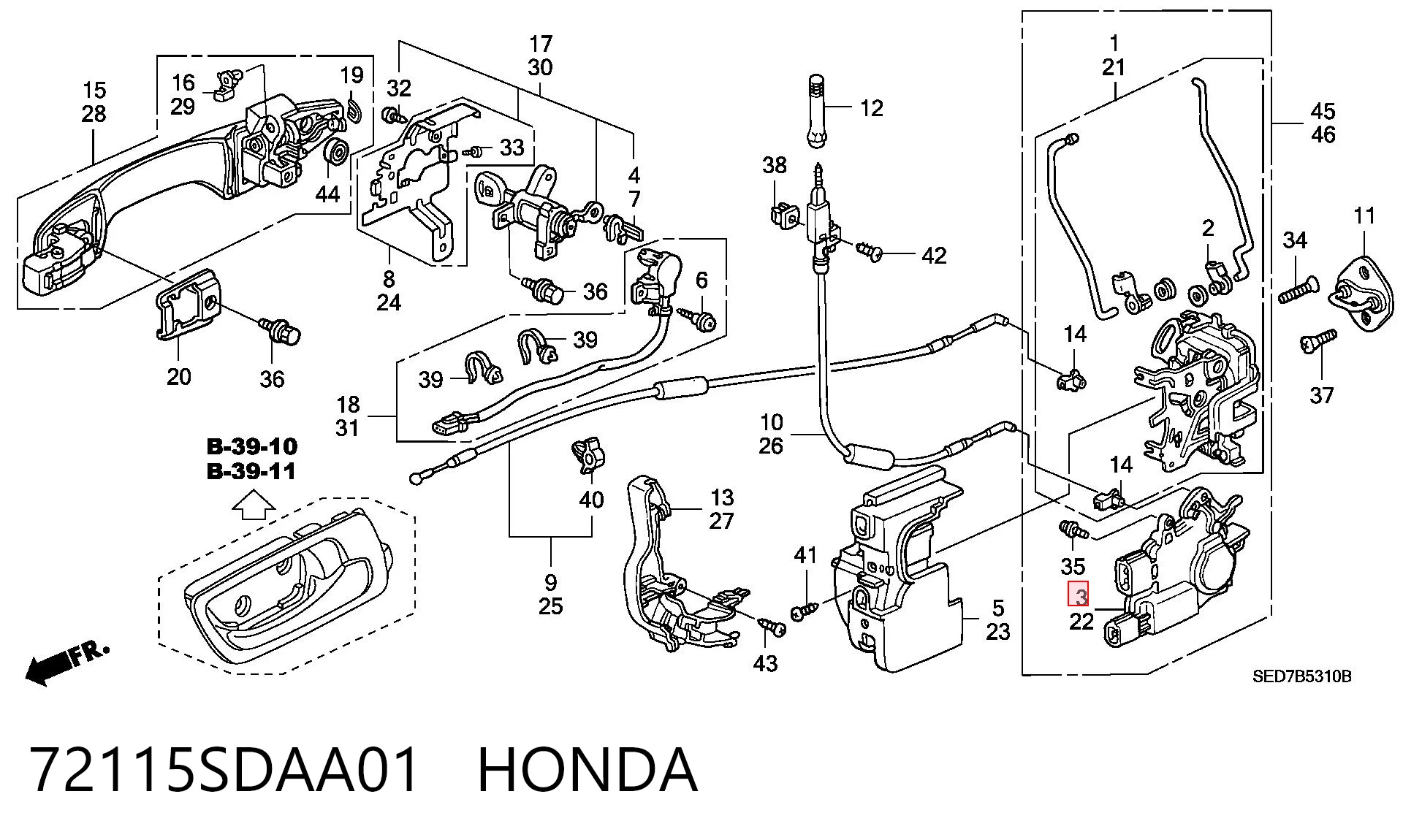72115SDAA01 Honda Актуатор замка дверей, передніх, правих