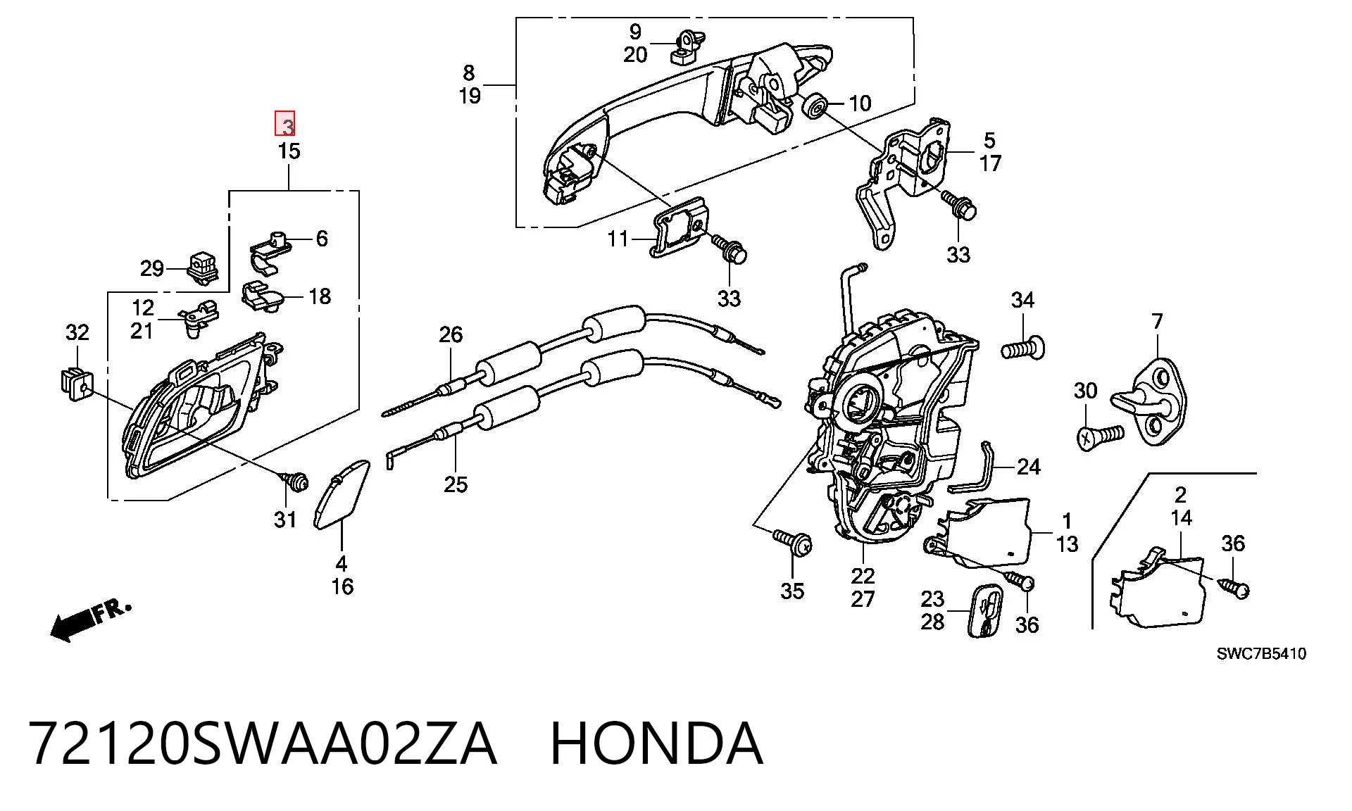 72120SWAA02ZA Honda Ручка передньої двері внутрішня права