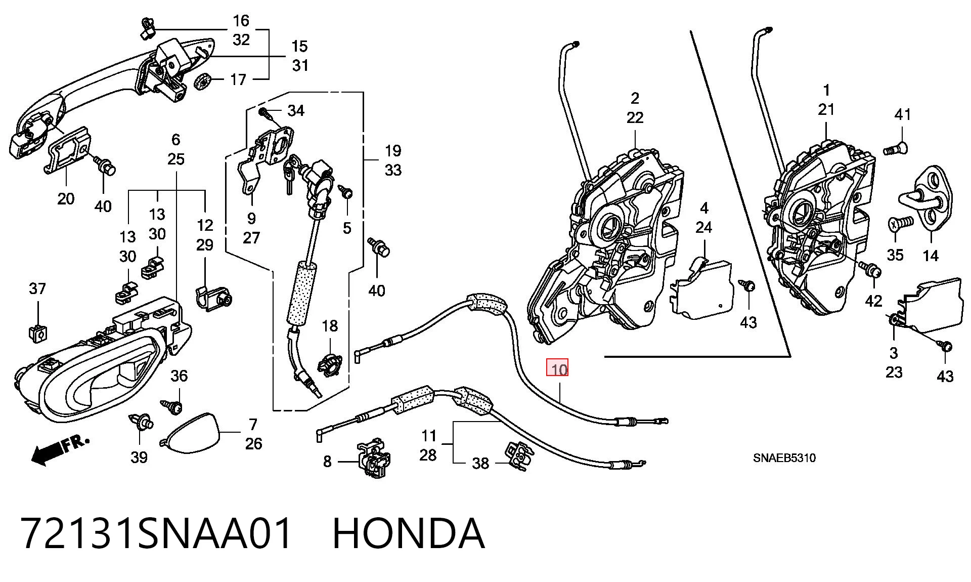 72131SNAA01 Honda Трос/тяга відкривання замка дверей передніх