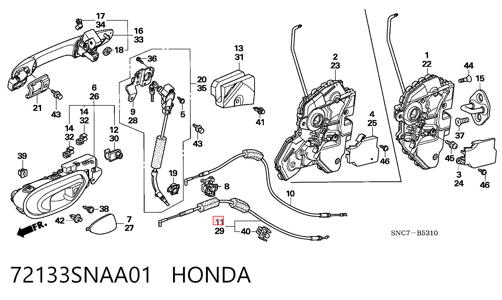 72133SNAA01 Honda Трос відкривання двері передньої правої