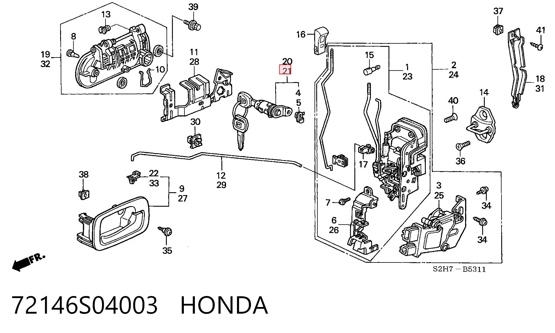 72146S04003 Honda Лічинка замка дверей передніх, лівої
