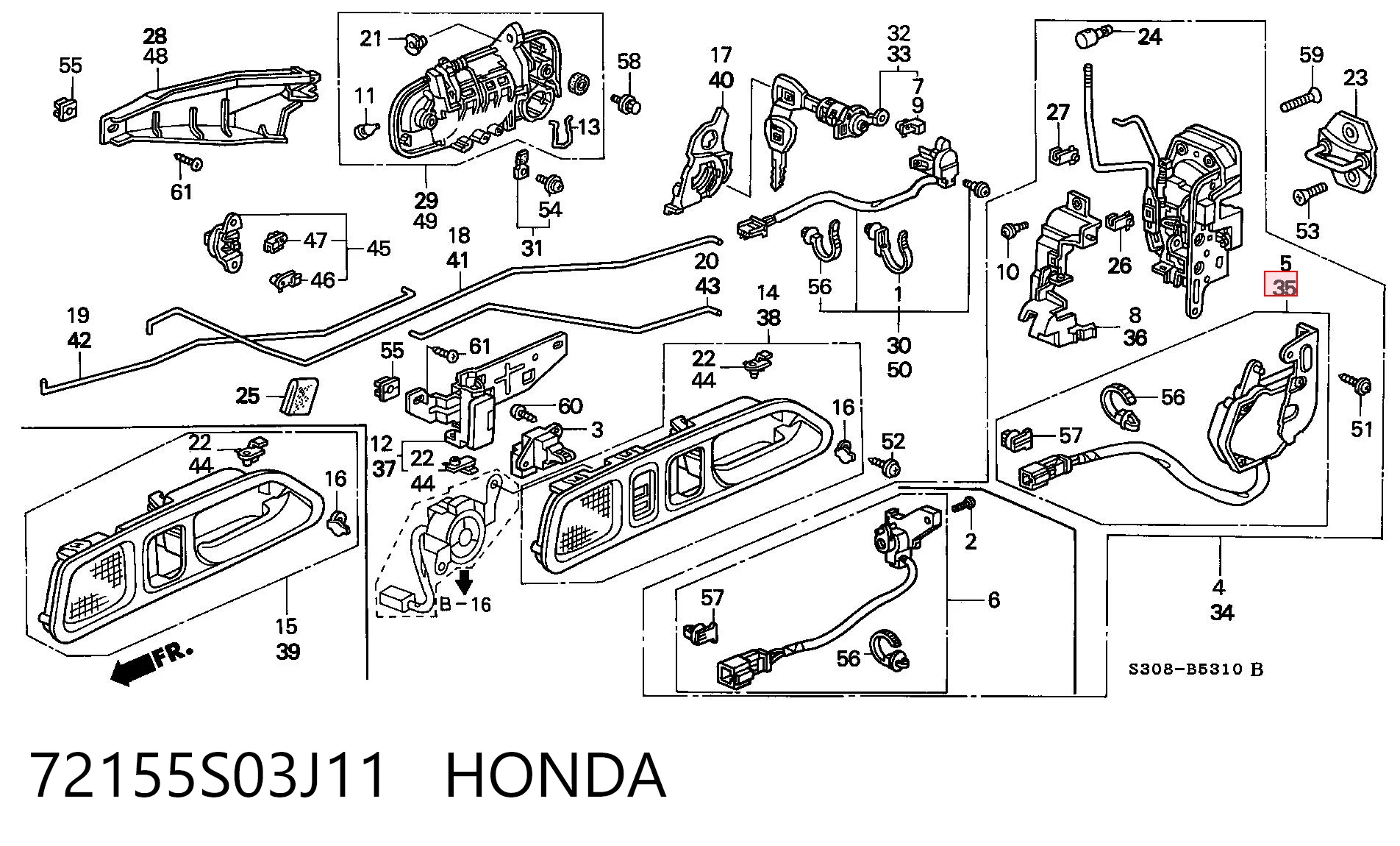 72155S03J11 Honda Замок водійських дверей