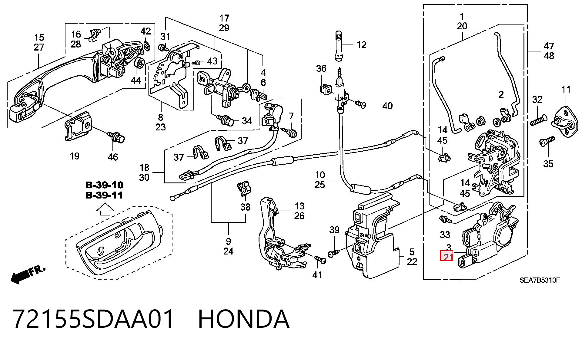 72155SDAA01 Honda Актуатор двері, передній, лівий