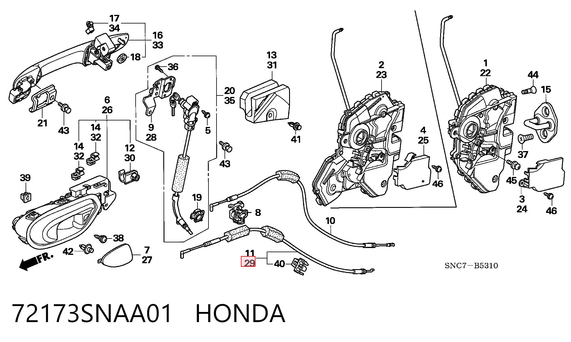 72173SNAA01 Honda Трос відкривання дверей передніх лівих