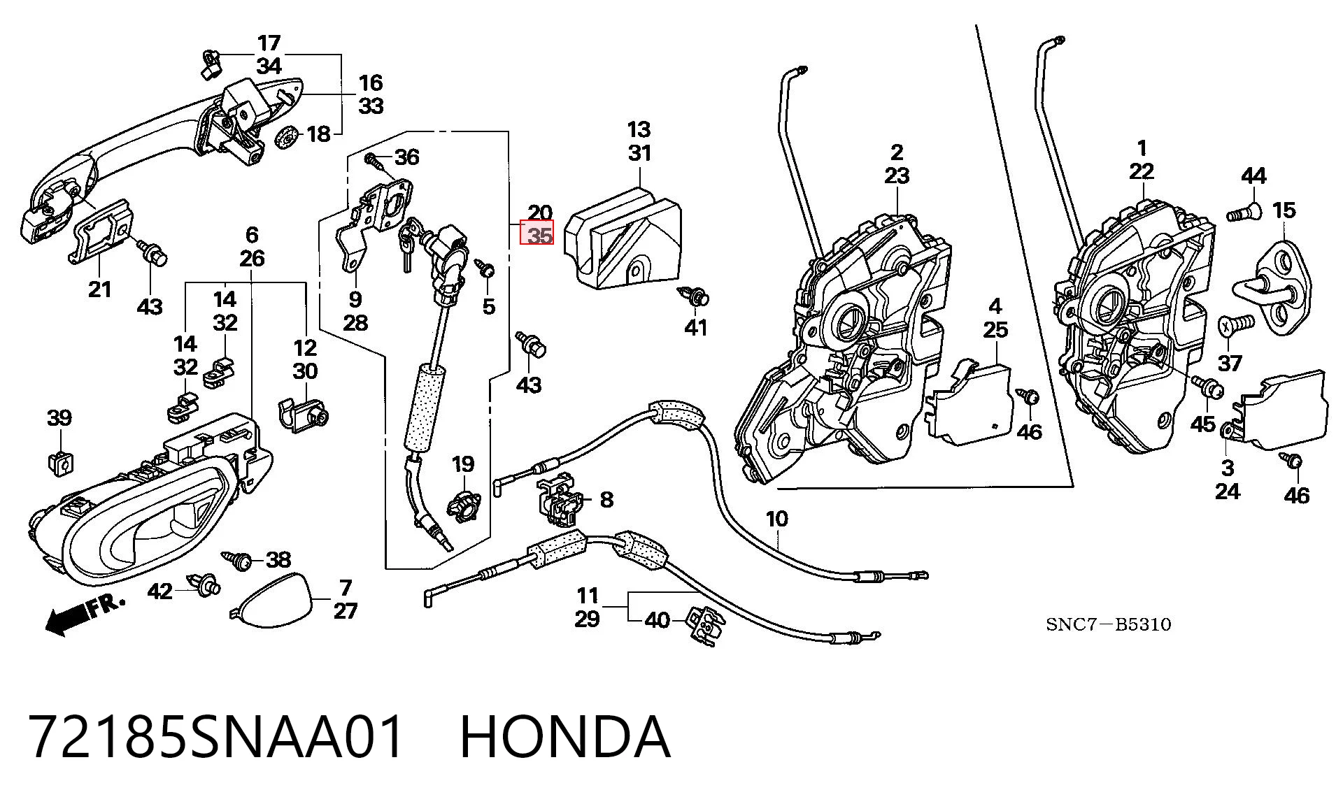 72185SNAA01 Honda Лічинка замка лівих дверей