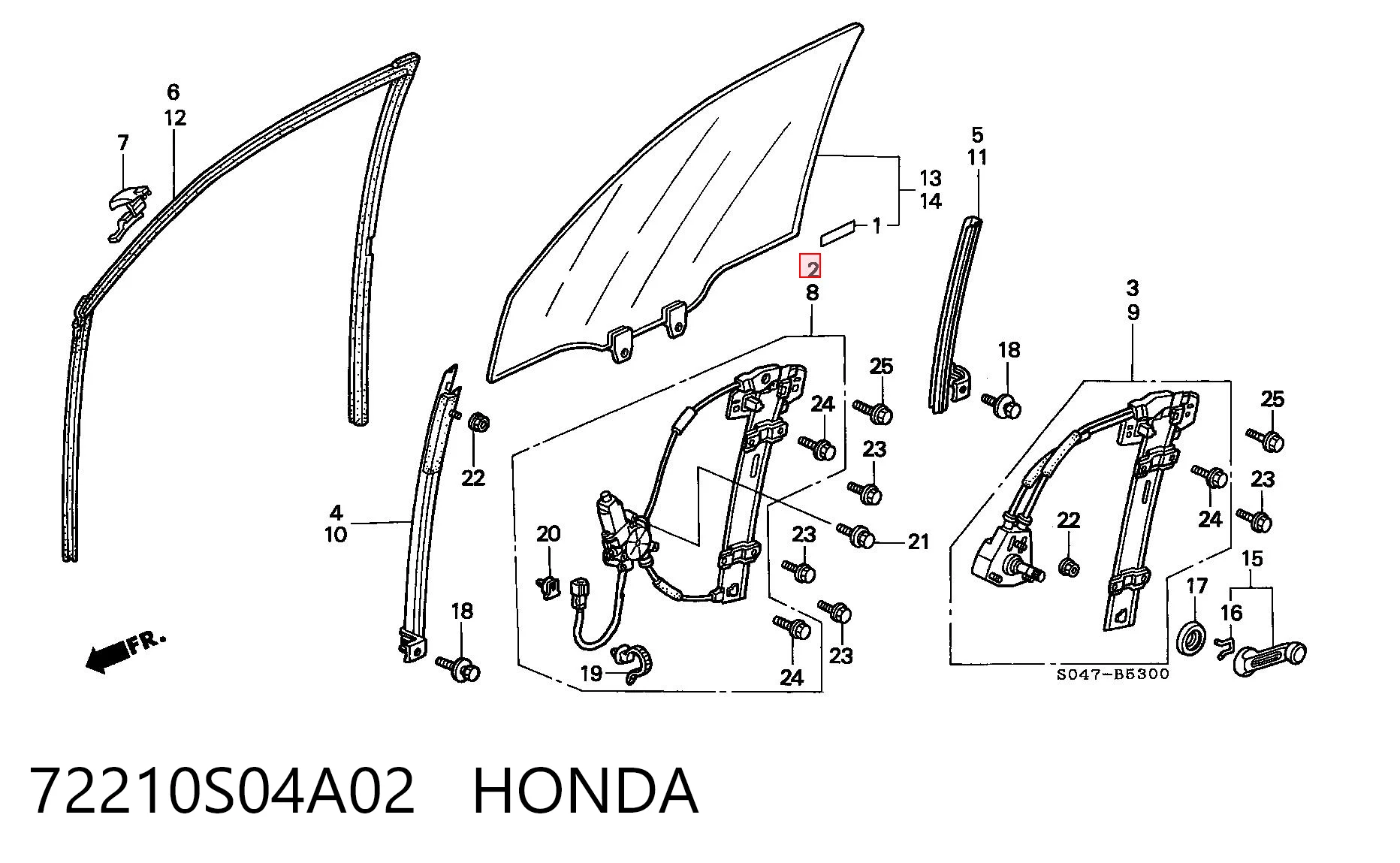 72210S04A02 Honda Механізм склопідіймача дверей передніх, правих