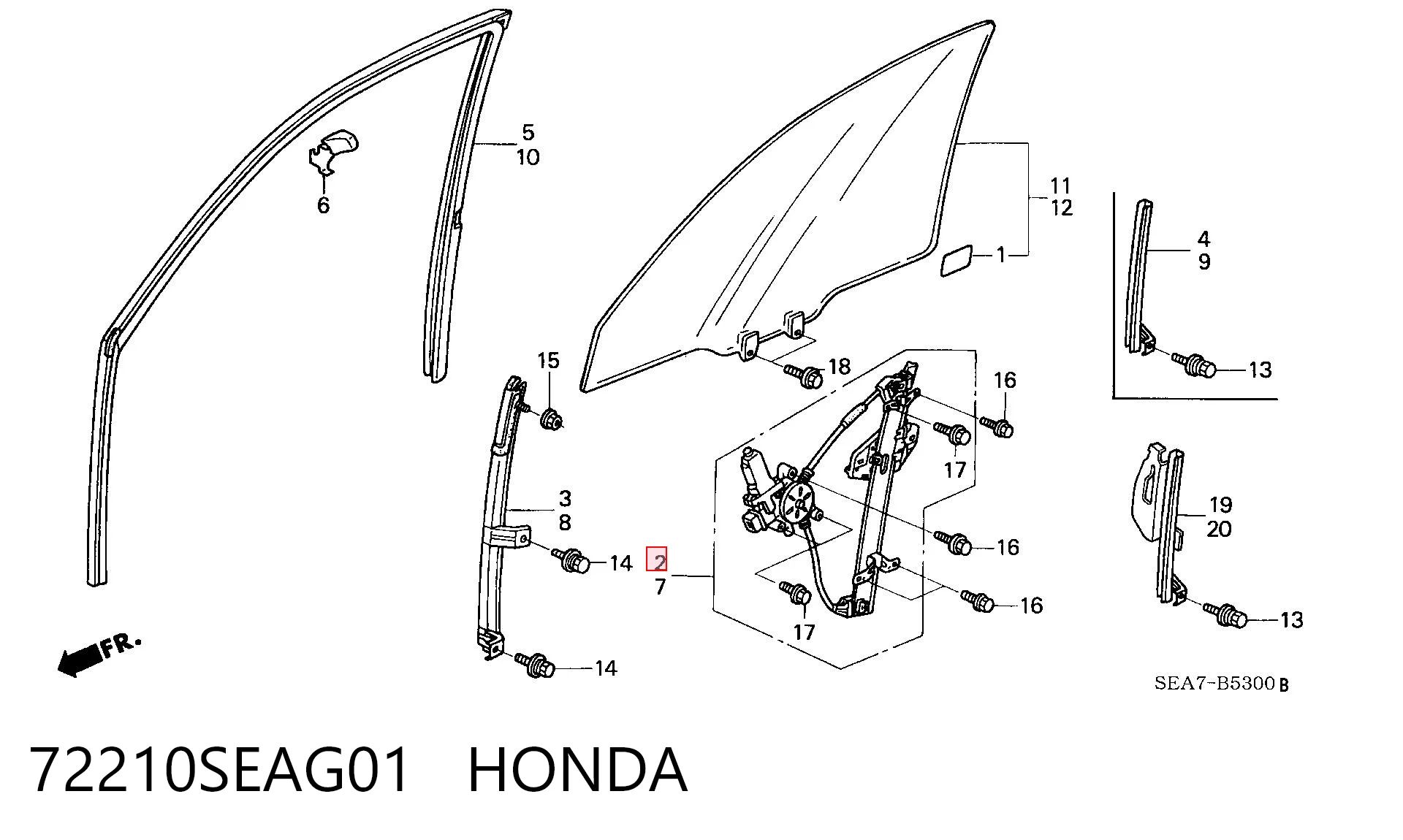 72210SEAG01 Honda Склопідйомник (механізм переміщення скла)