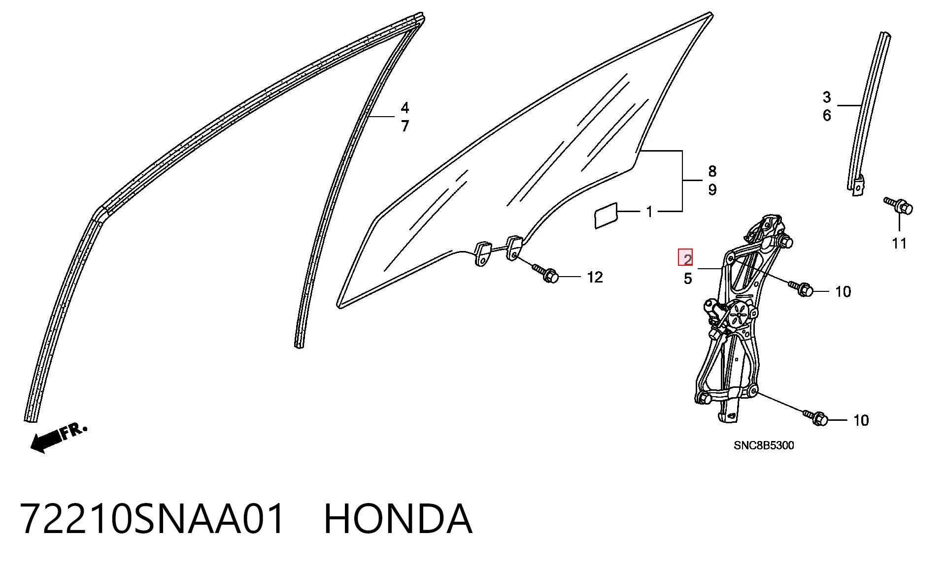 72210SNAA01 Honda Склопідйомник (механізм переміщення скла)