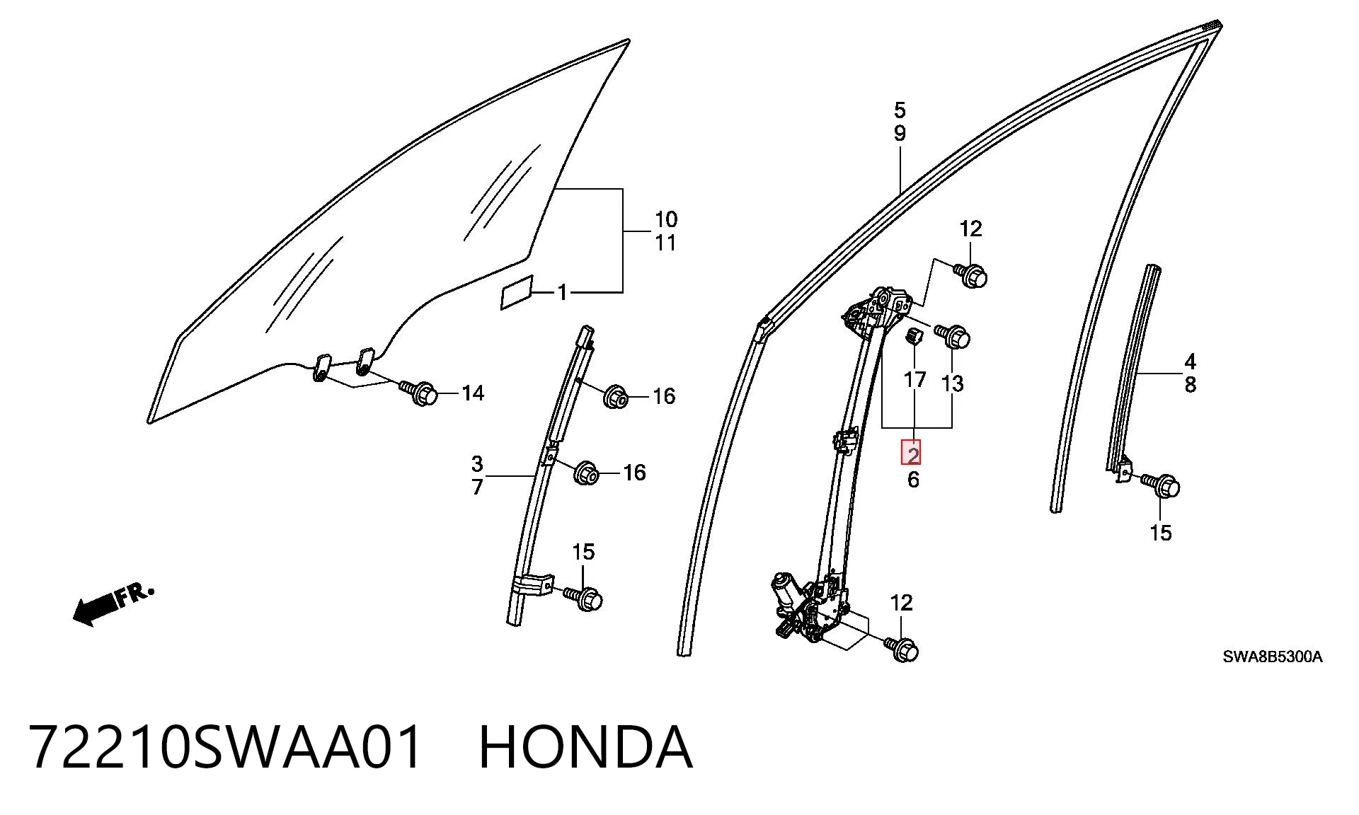 72210SWAA01 Honda Склопідйомник (механізм переміщення скла)