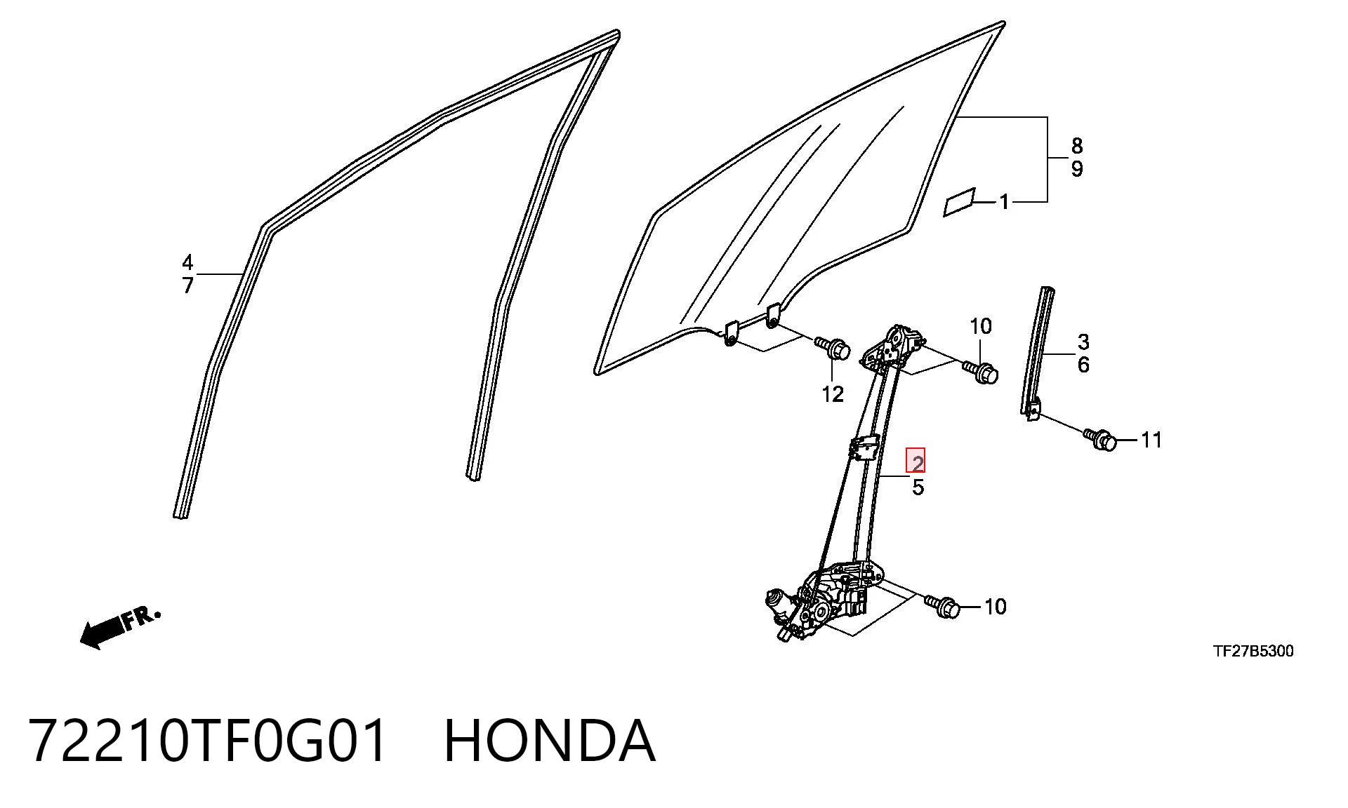 72210TF0G01 Honda Склопідйомник (механізм переміщення скла)