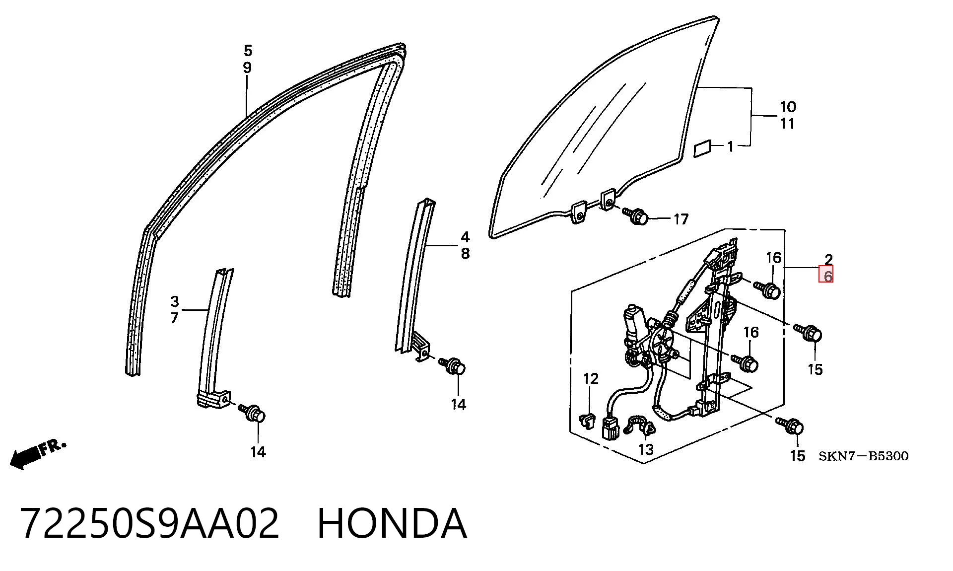 72250S9AA02 Honda Підйомник механічний вітрового скла