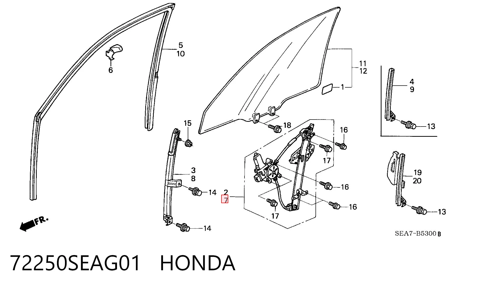 72250SEAG01 Honda Підйомник механічний вітрового скла