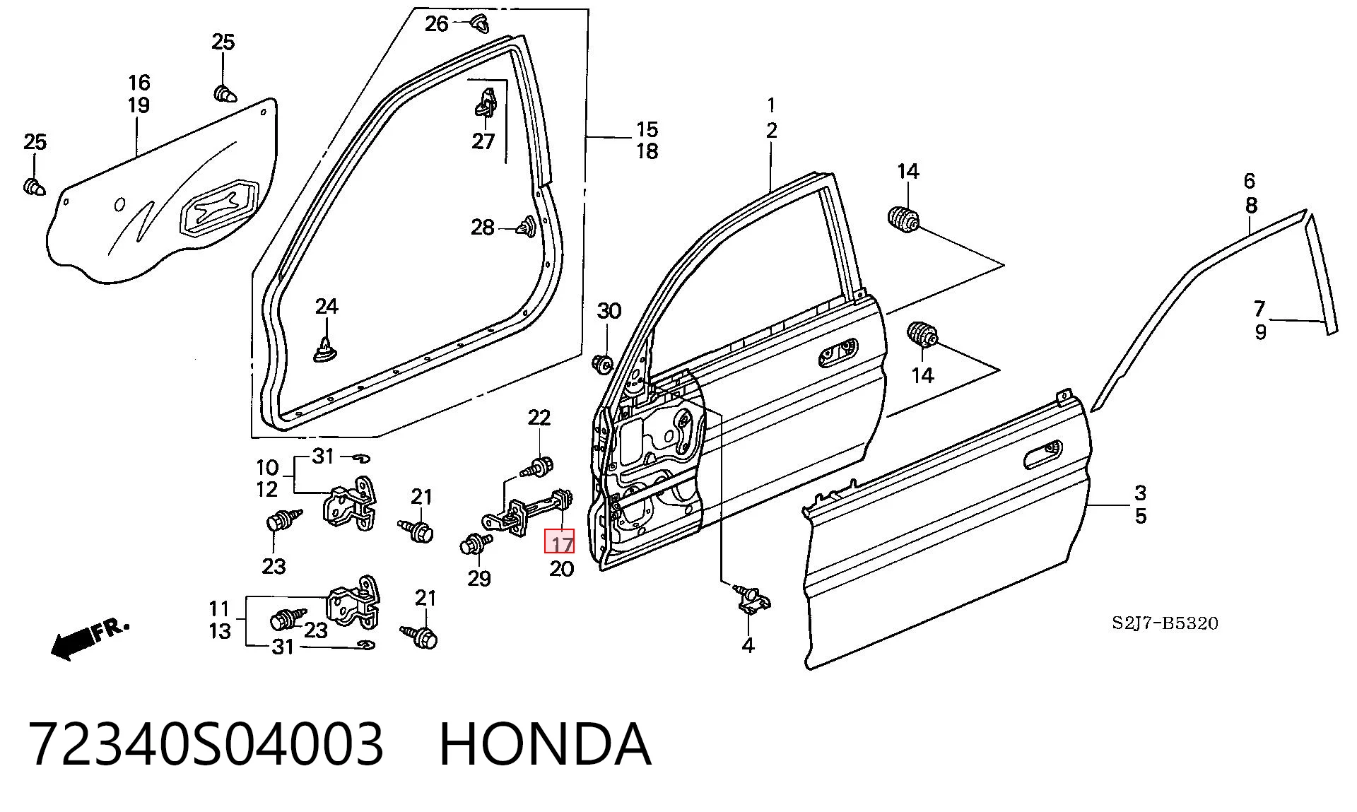 72340S04003 Honda Обмежувач відкриття дверей, передній