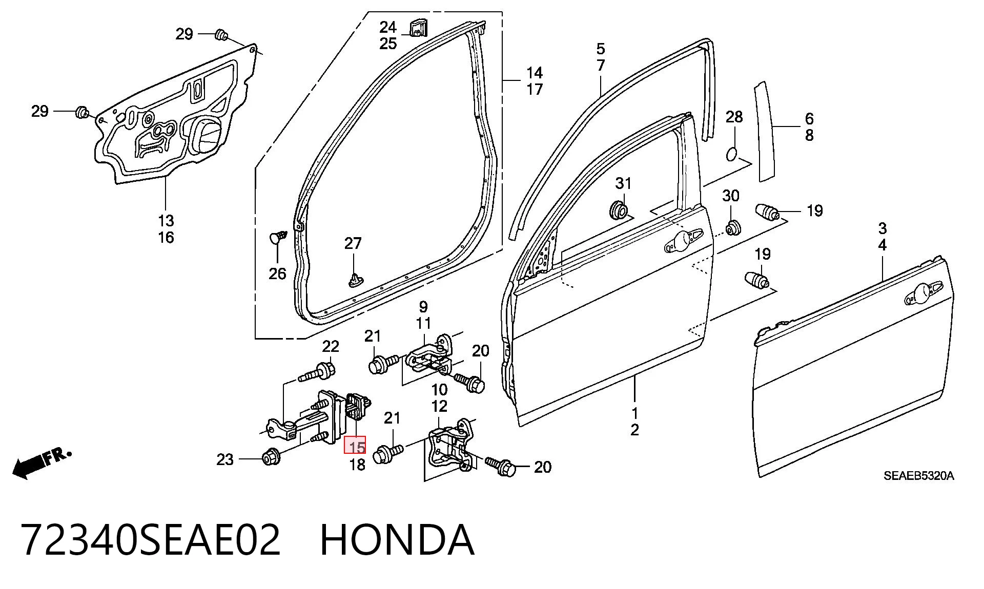 72340SEAE02 Honda Обмежувач відкриття дверей, передній правий