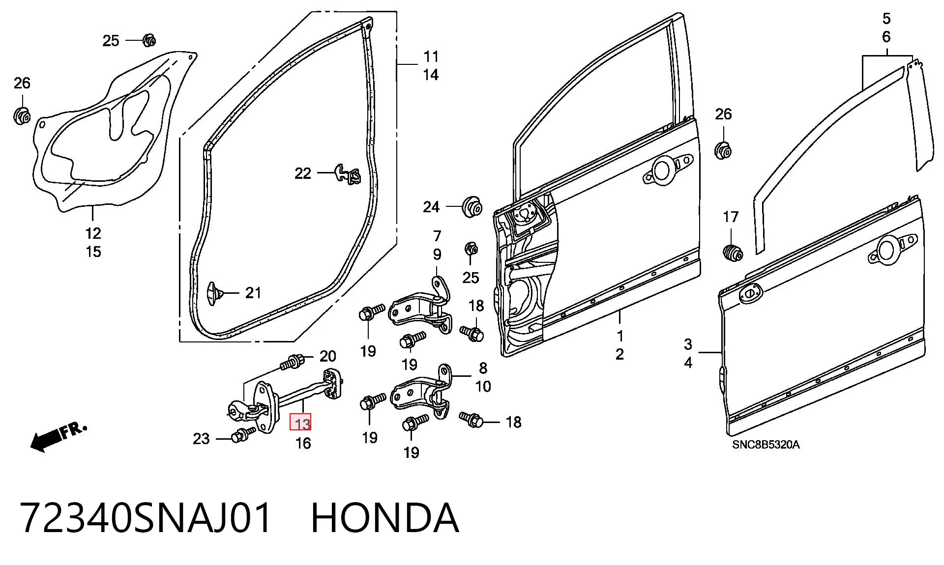 72340SNAJ01 Honda Обмежувач відкриття дверей, передній правий