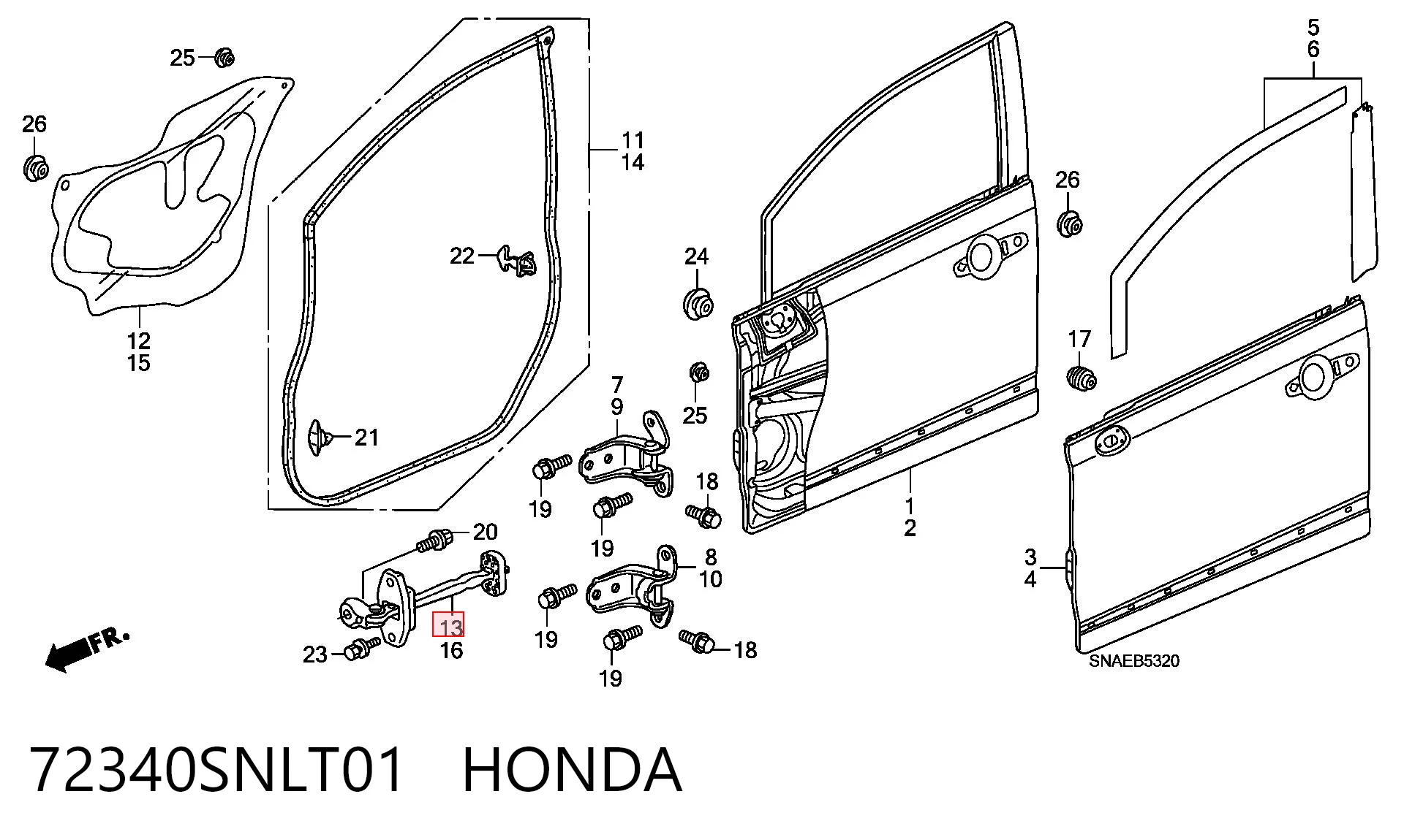 72340SNLT01 Honda Обмежувач відкриття дверей, передній правий