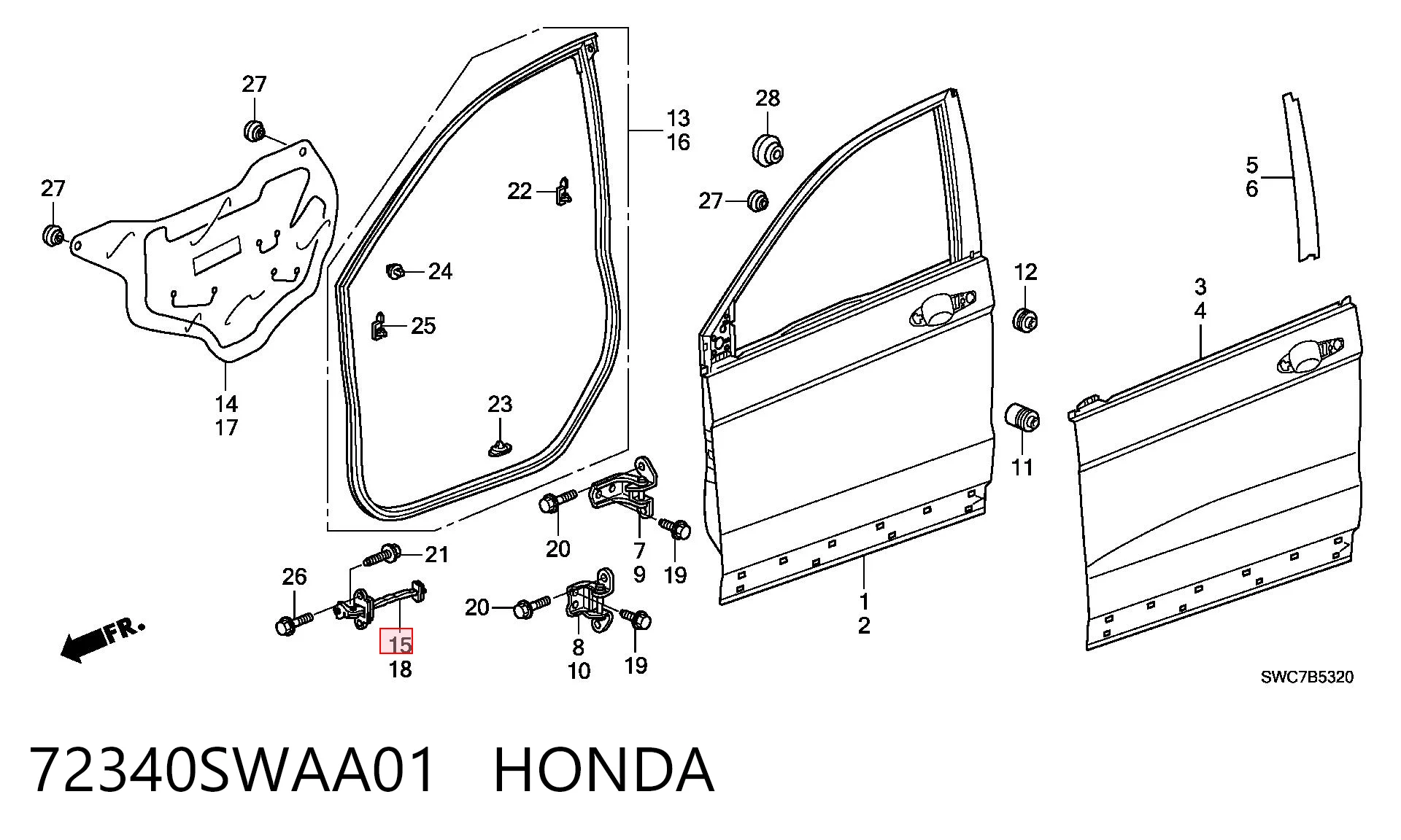 72340SWAA01 Honda Обмежувач відкриття дверей, передній правий