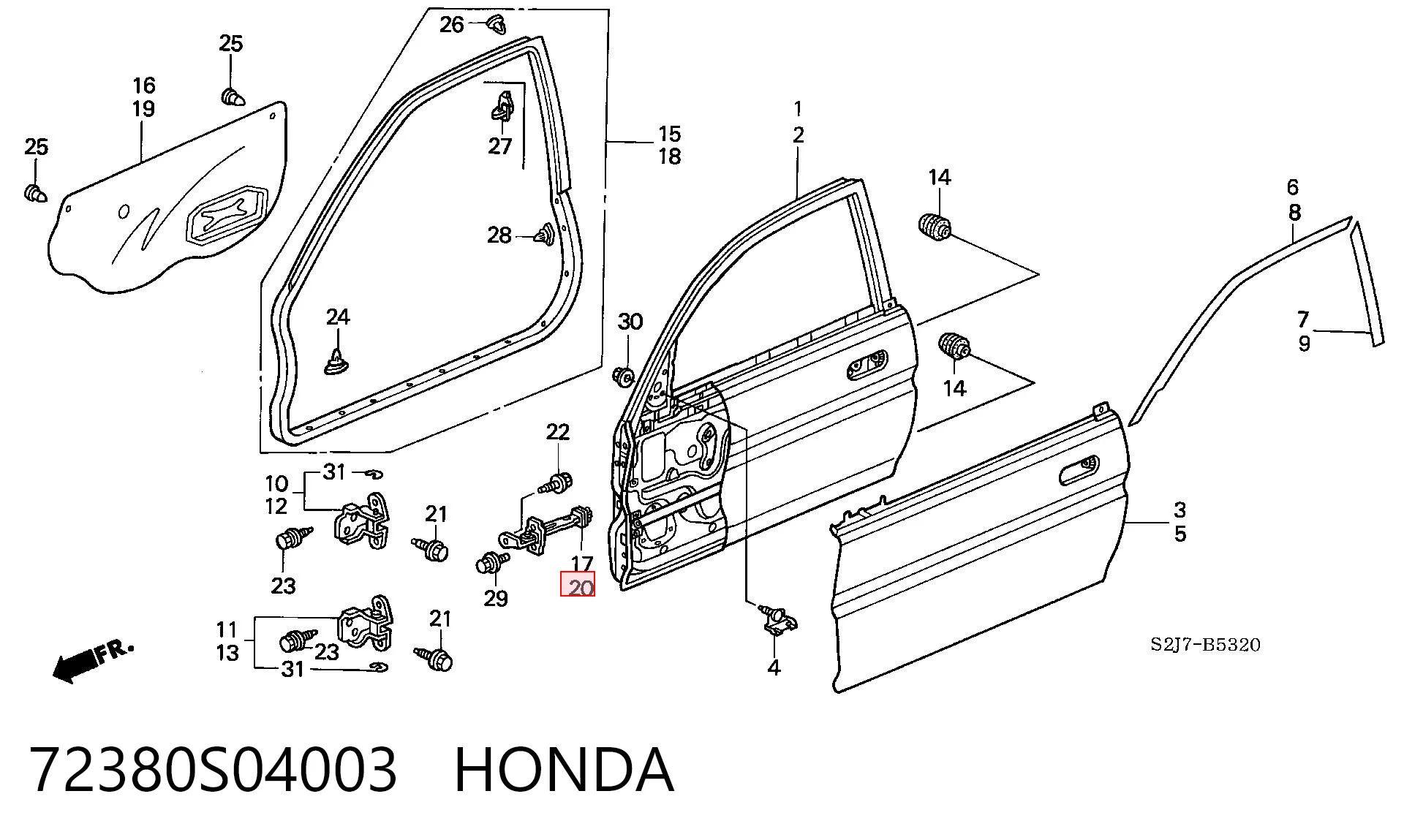 72380S04003 Honda Обмежувач відкриття дверей, передній