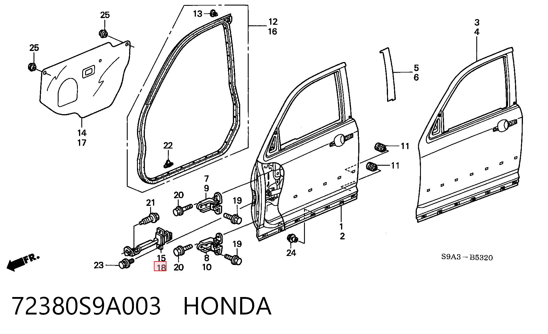 72380S9A003 Honda Обмежувач відкриття дверей, передній лівий