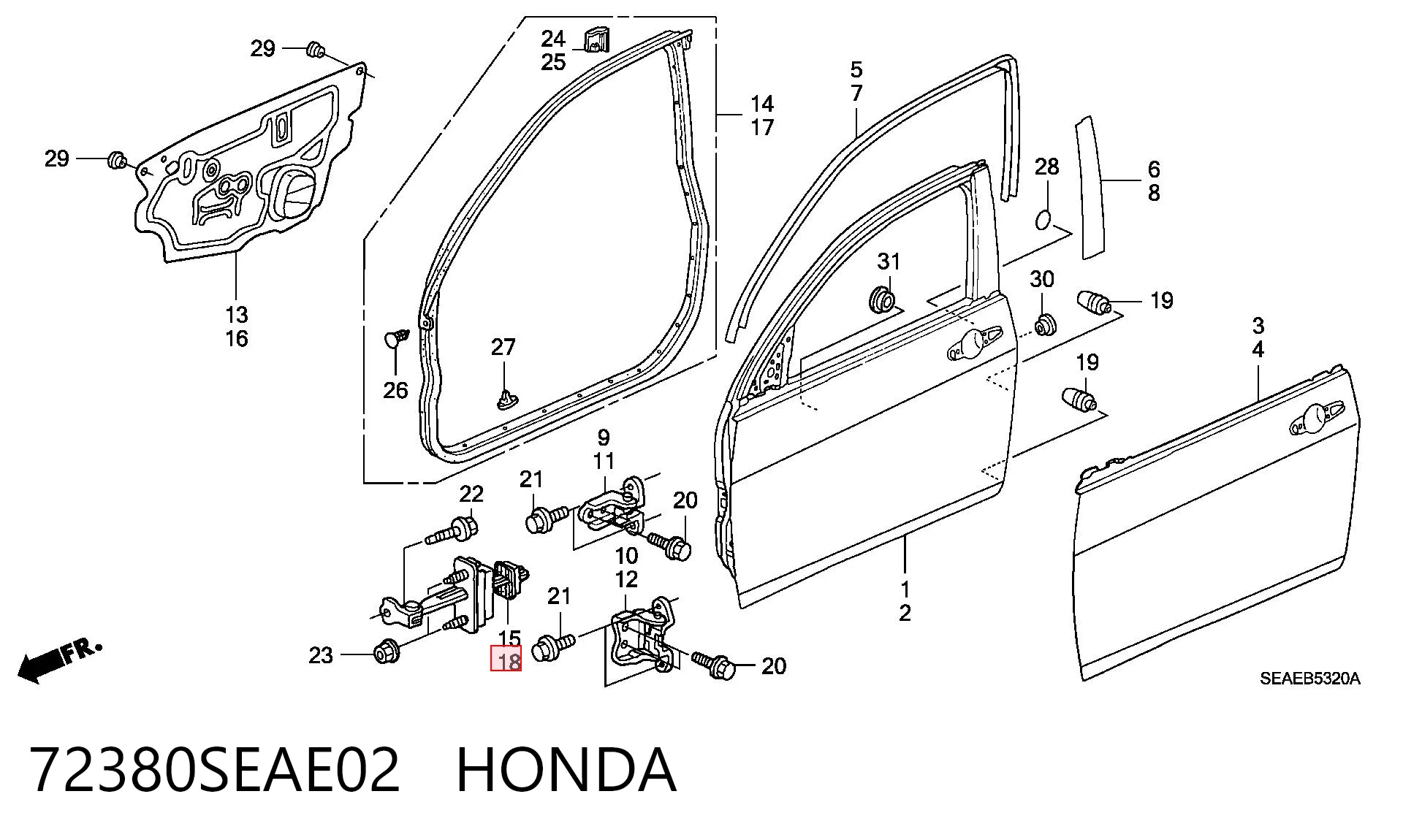 72380SEAE02 Honda Обмежувач відкриття дверей, передній лівий