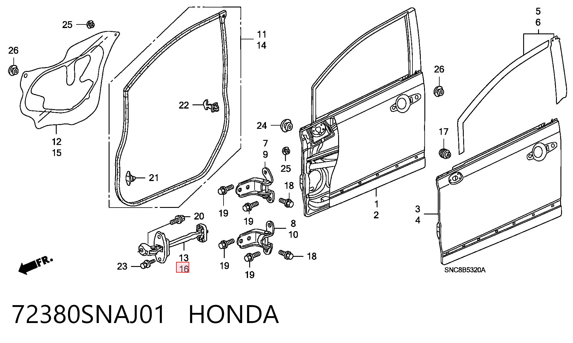 72380SNAJ01 Honda Обмежувач відкриття дверей, передній лівий
