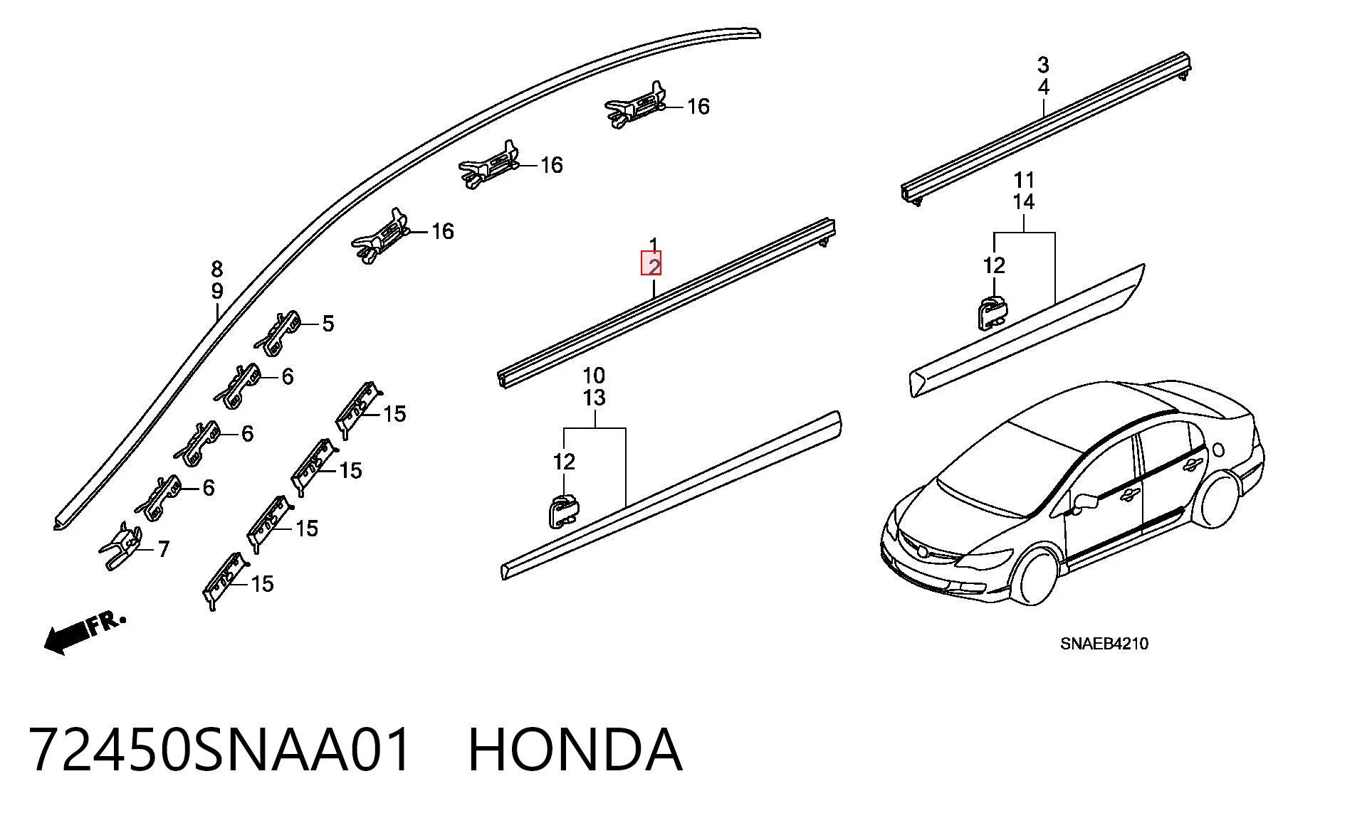 72450SNAA01 Honda Молдинг передніх лівих дверей