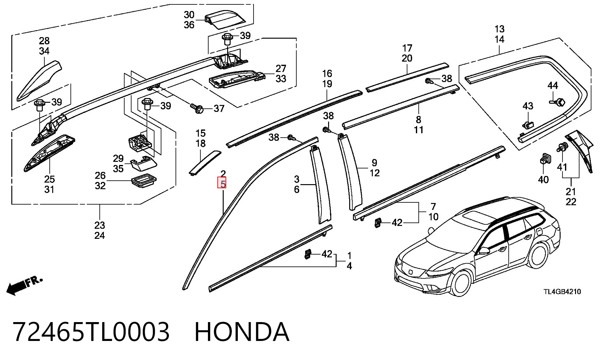 72465TL0003 Honda Молдинг передніх лівих дверей, верхній