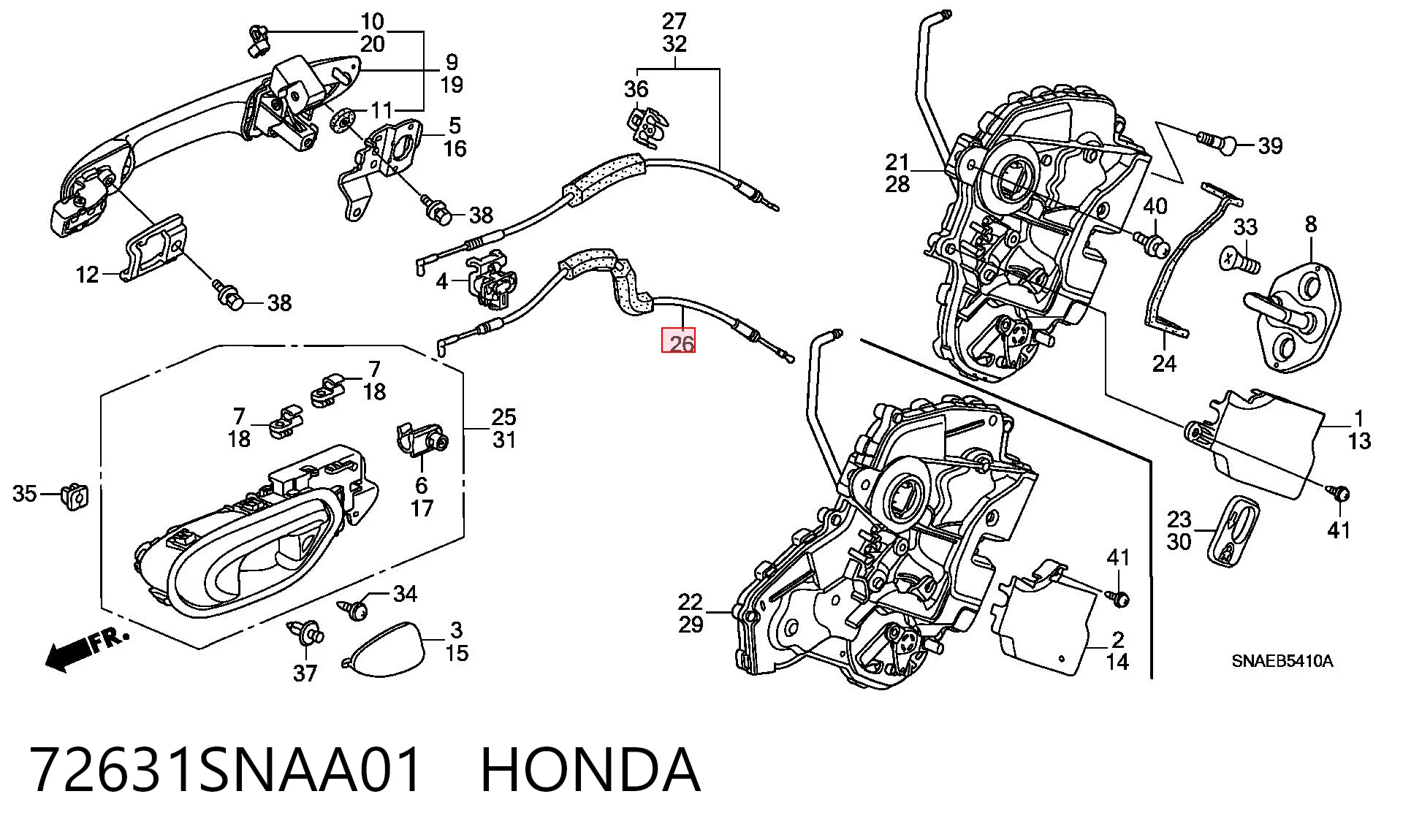 72631SNAA01 Honda Трос замка дверей задніх