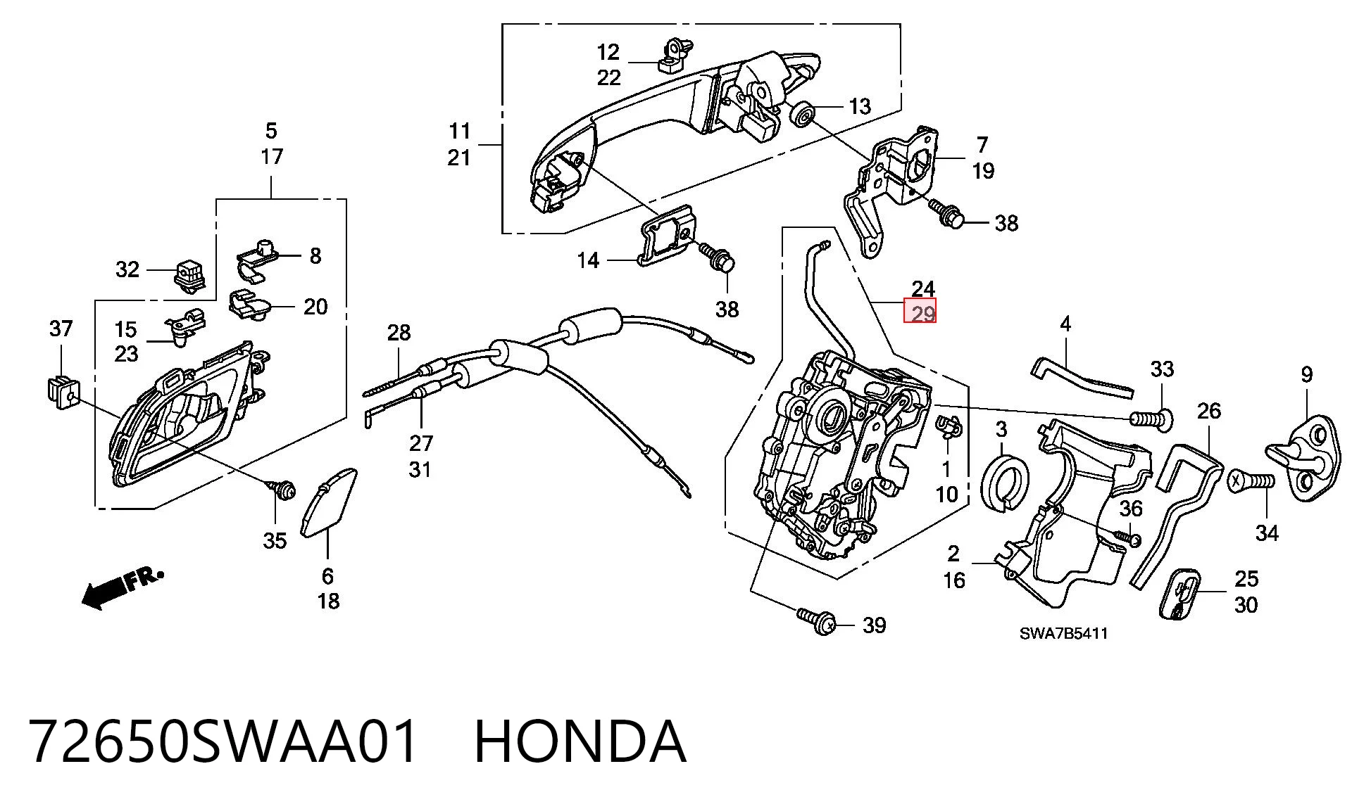 72650SWAA01 Honda Замок задніх дверей, лівих