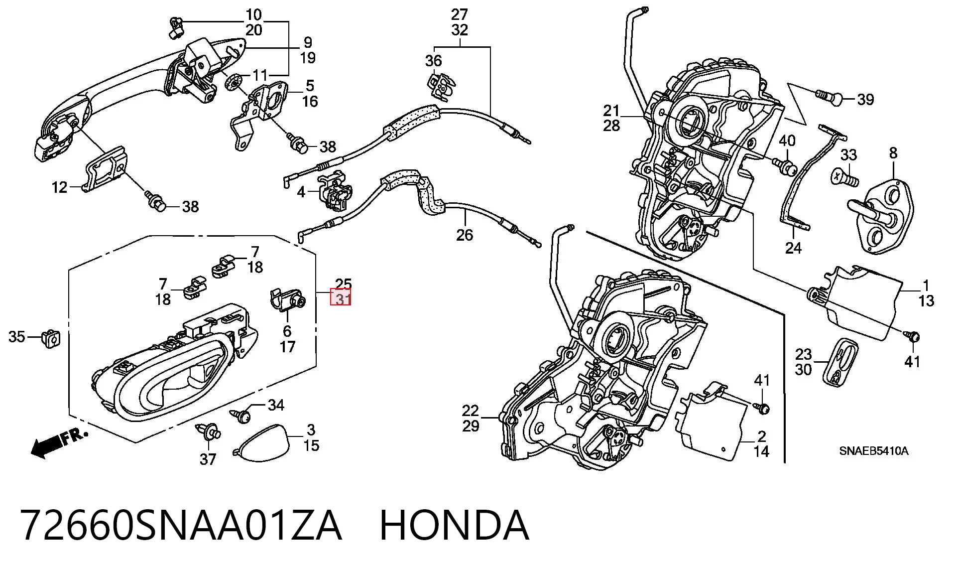 72660SNAA01ZA Honda Ручка задніх дверей, внутрішня, ліва