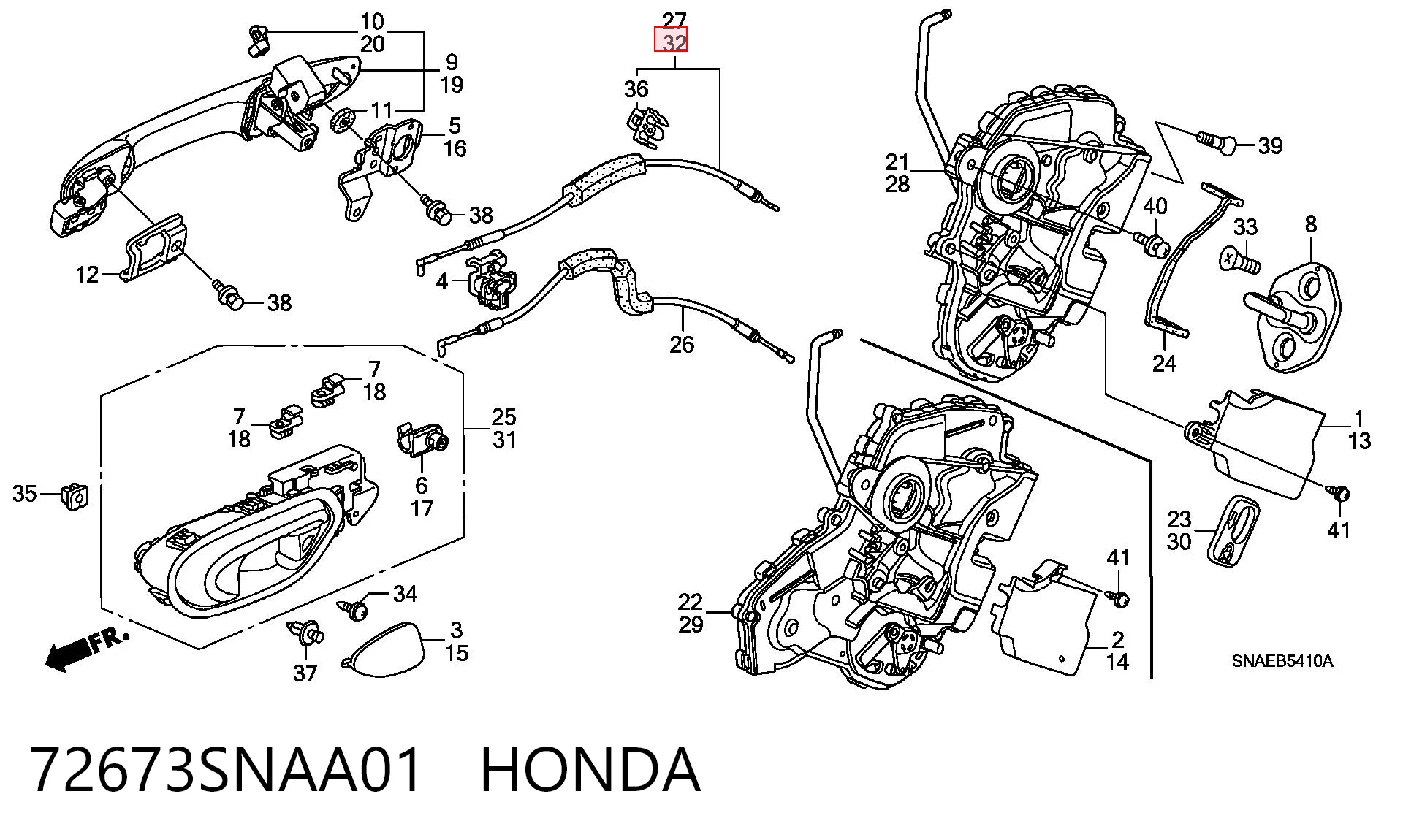 72673SNAA01 Honda Трос/тяга відкривання замка дверей задніх лівих