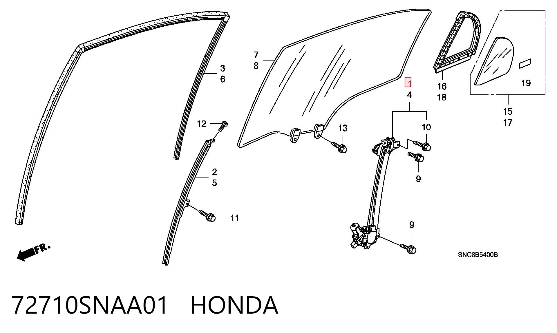 72710SNAA01 Honda Склопідйомник задніх правих дверей