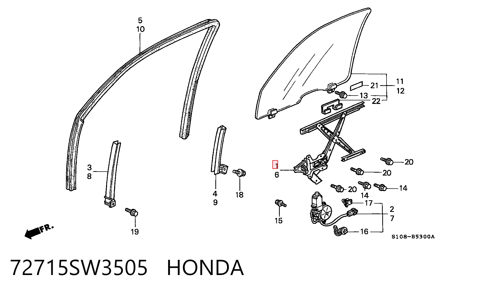 Механізм склопідіймача дверей передніх, правих Honda CR-V I
