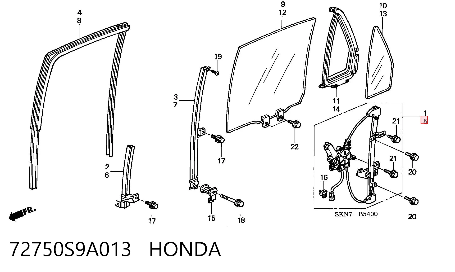 72750S9A013 Honda Механізм склопідйомника двері задньої, лівої