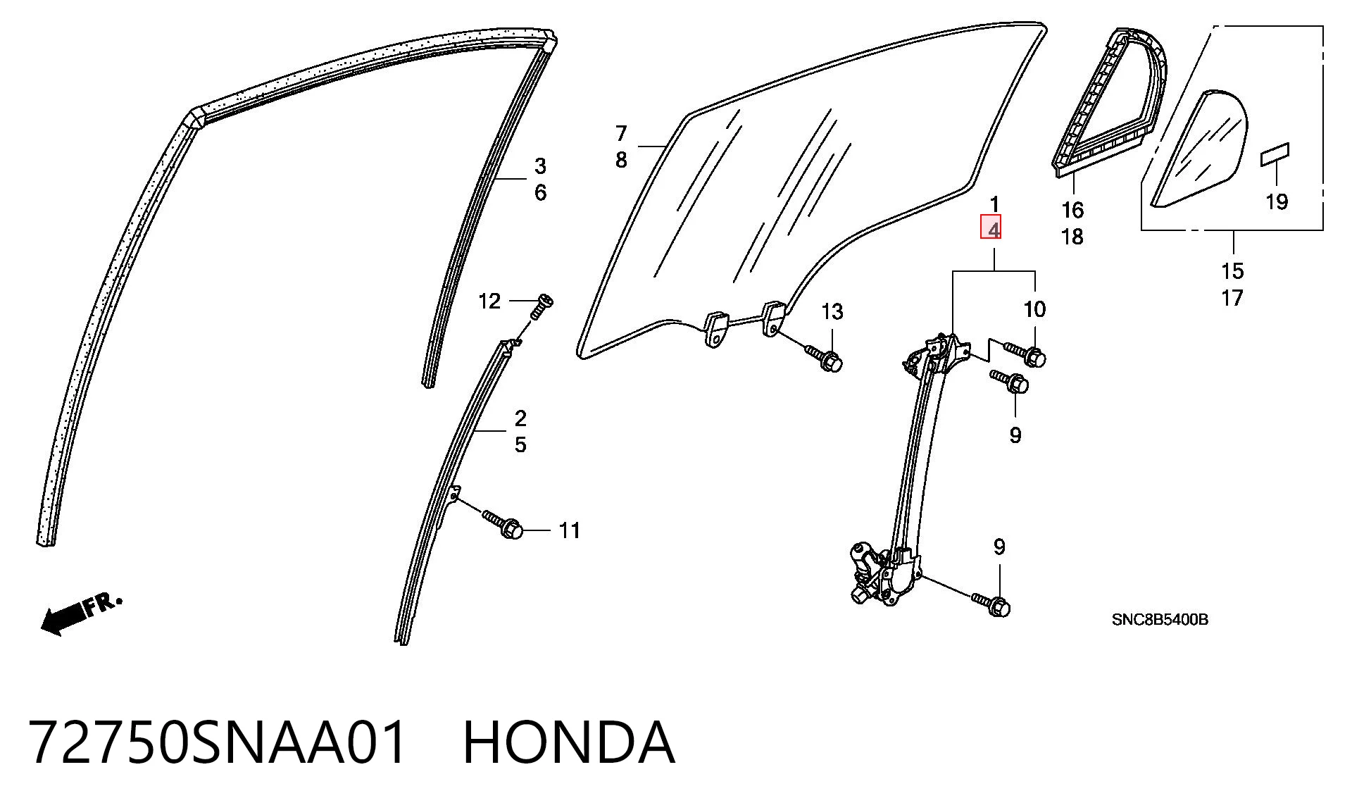 72750SNAA01 Honda Механізм стеклопод'емника двері задньої, лівої