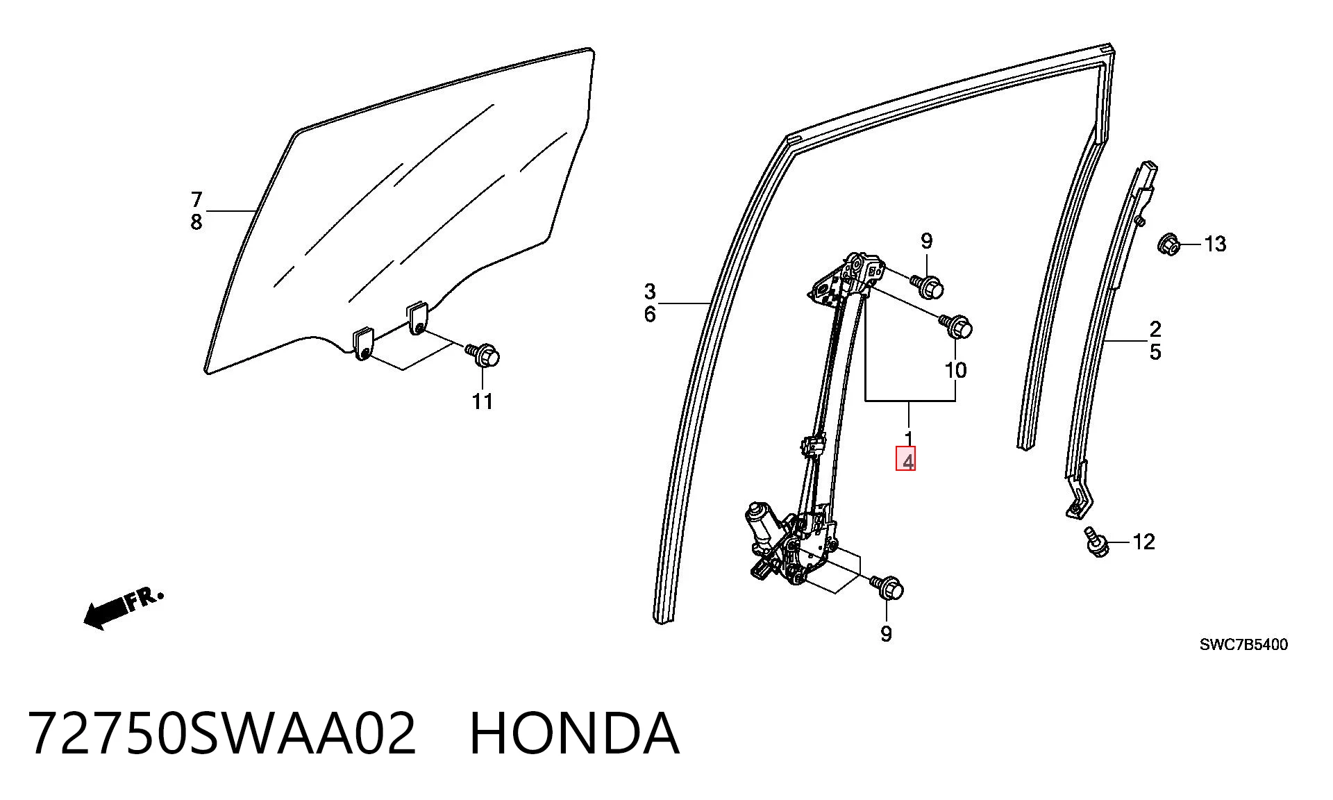 72750SWAA02 Honda Склопідйомник задніх лівих дверей