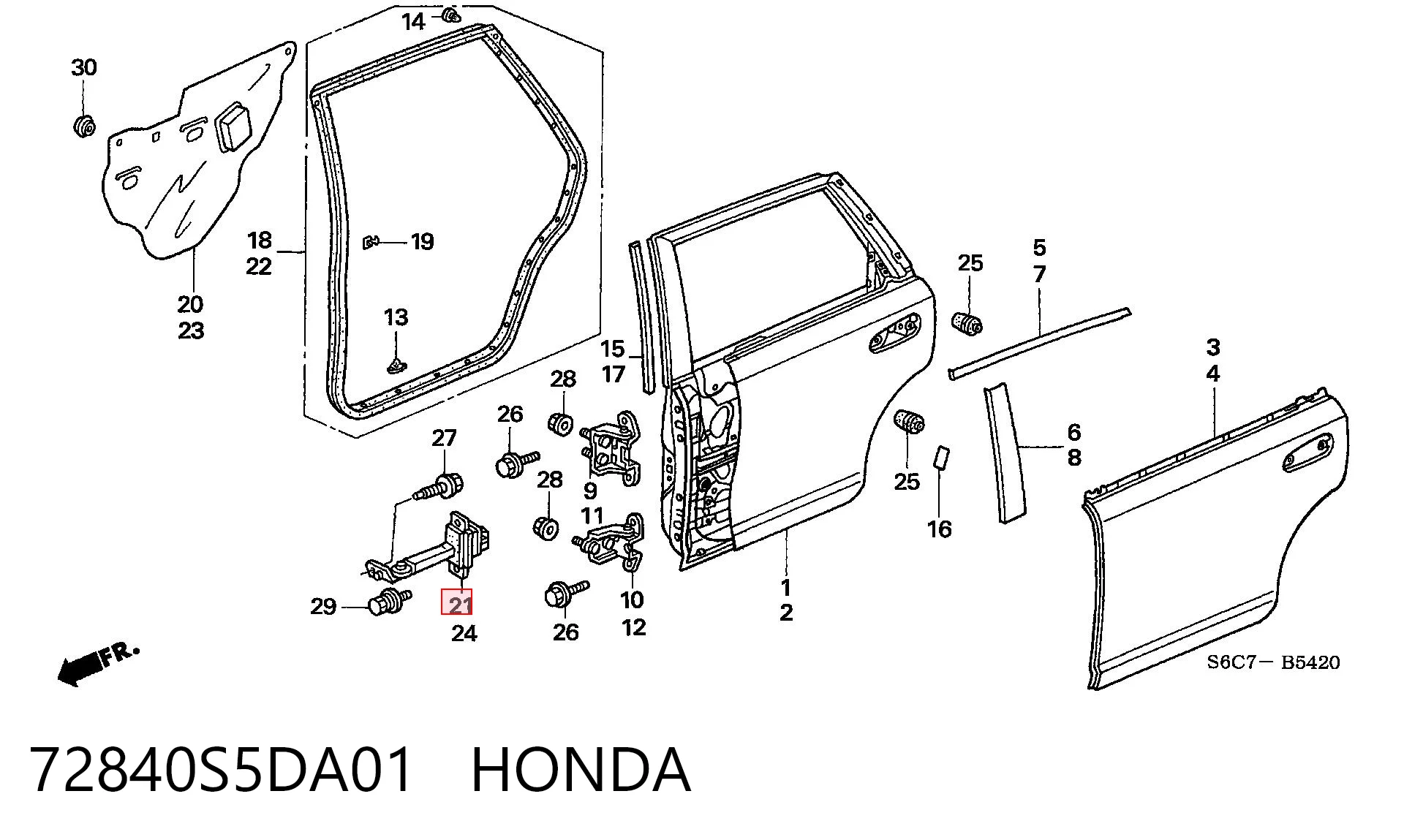 72840S5DA01 Honda Обмежувач відкриття дверей, задній правий