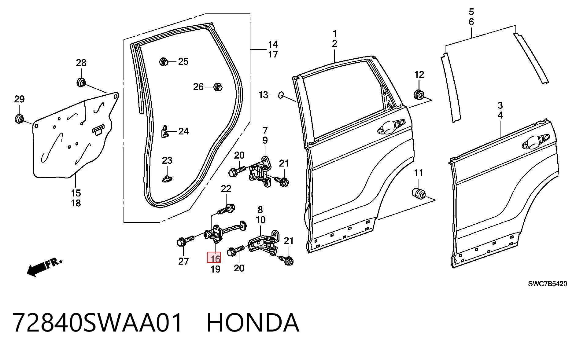 72840SWAA01 Honda Обмежувач відкриття дверей, задній правий