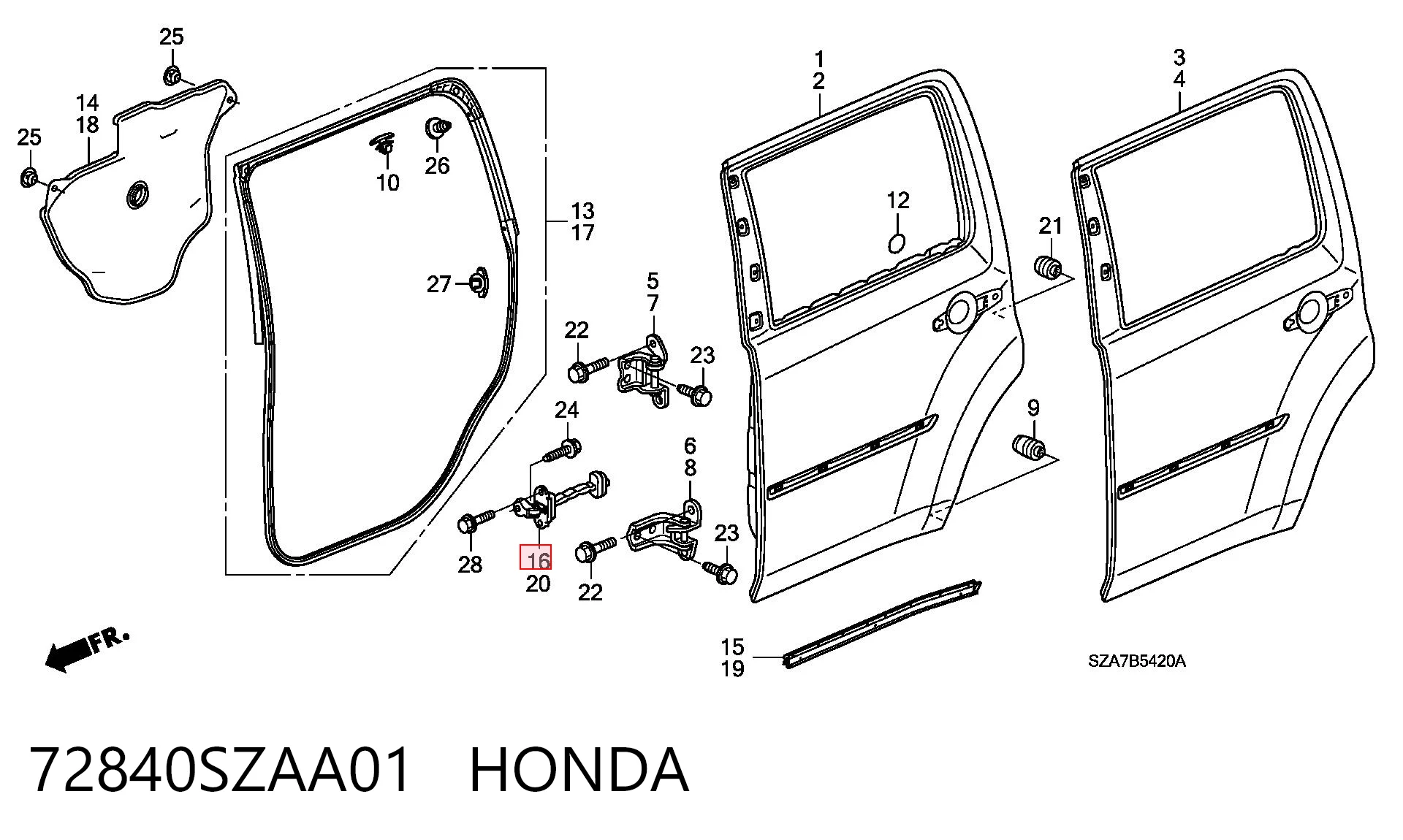 72840SZAA01 Honda Обмежувач відкриття дверей, задній правий