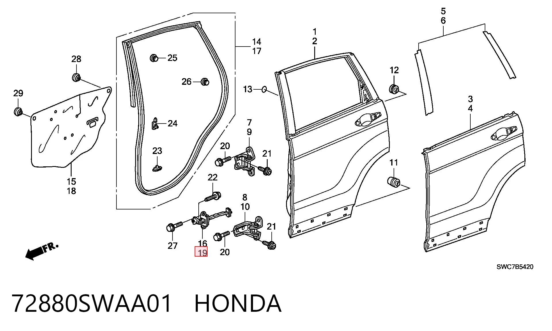 72880SWAA01 Honda Обмежувач відкриття дверей, задній лівий