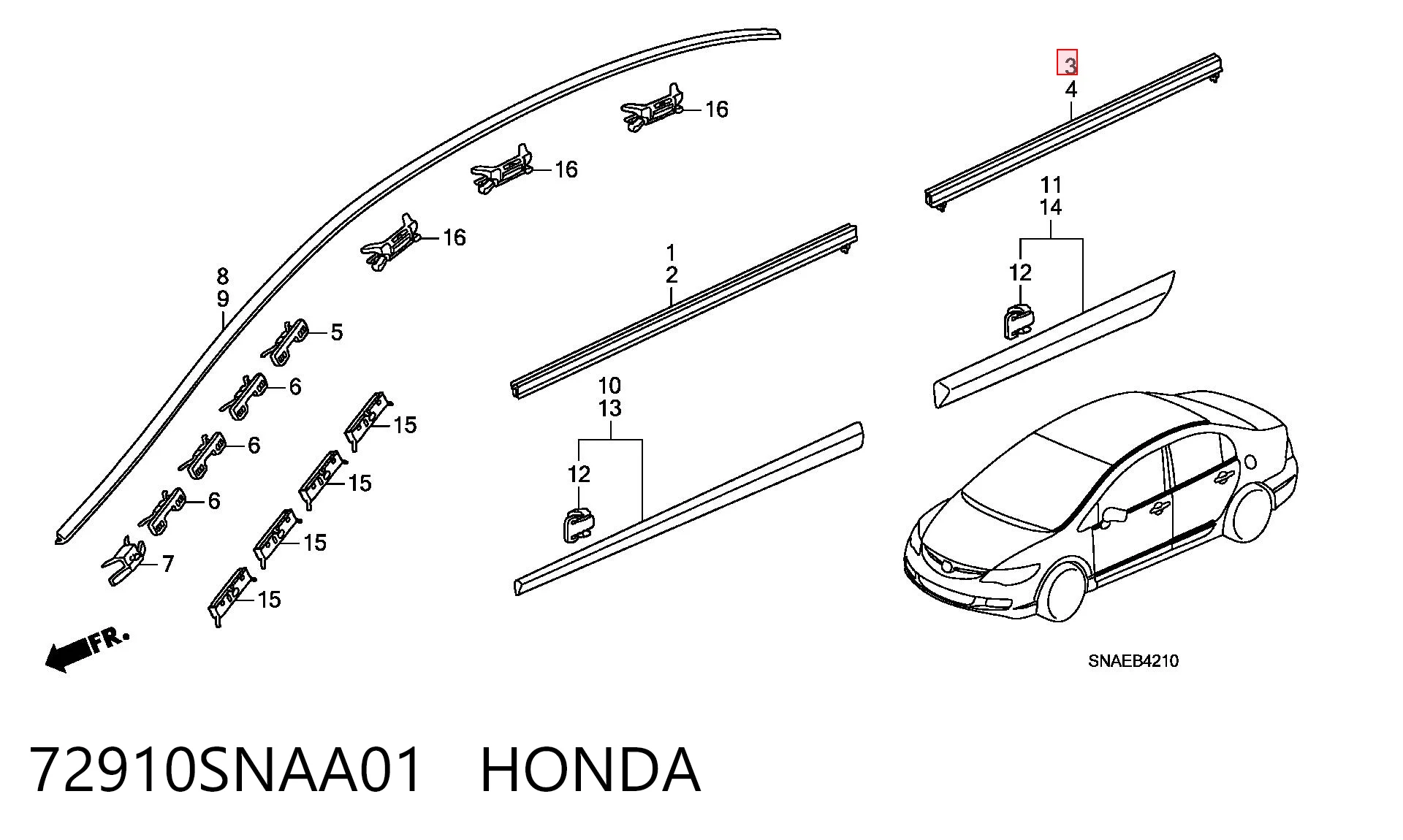 72910SNAA01 Honda Молдинг задніх правих дверей