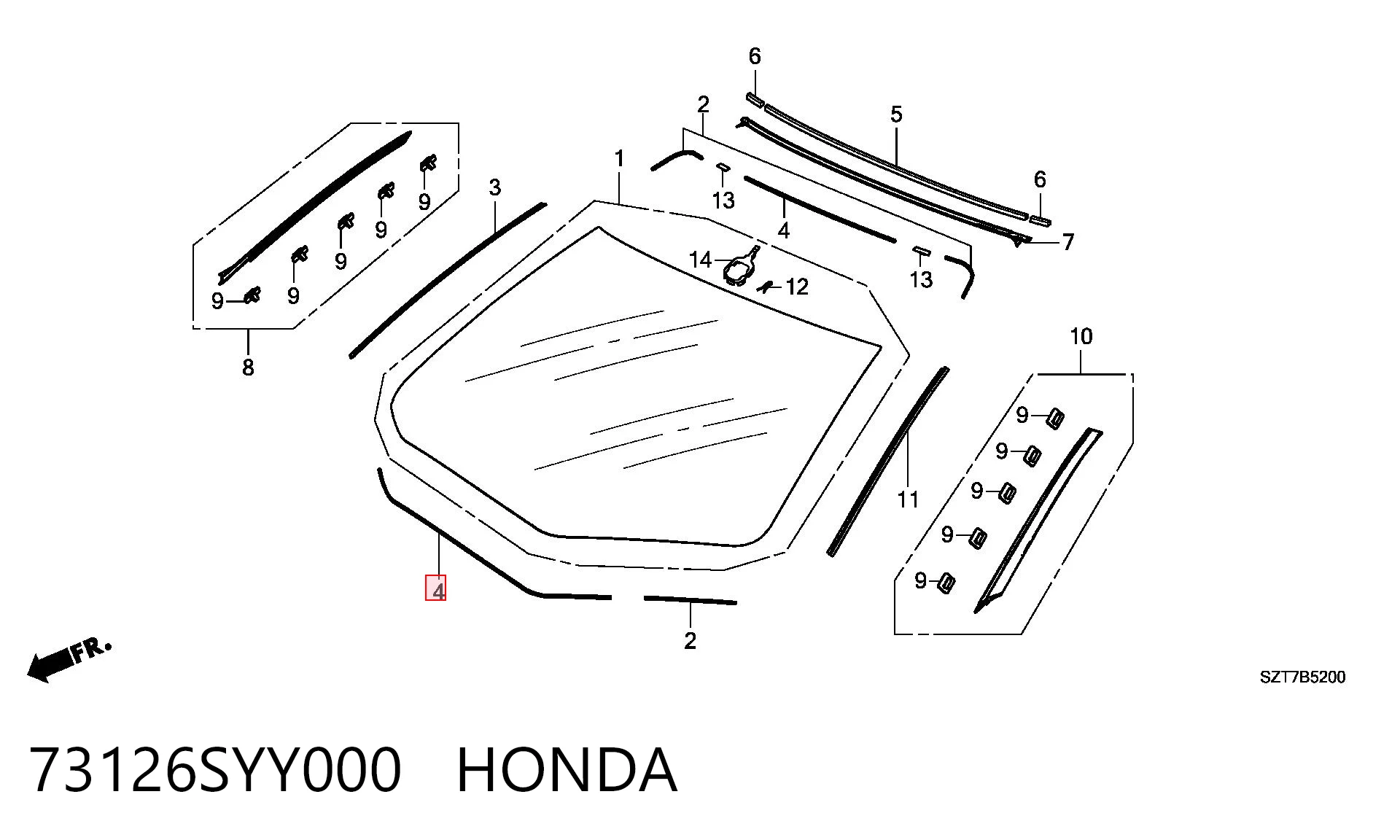 73126SYY000 Honda Прокладка лобового скла