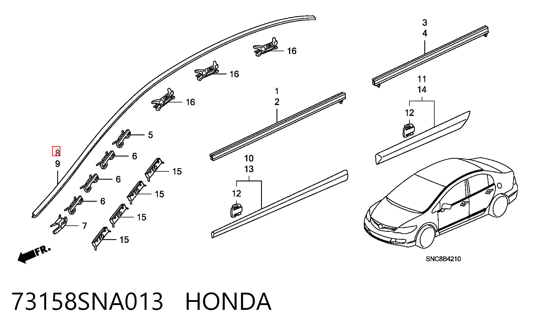 73158SNA013 Honda Молдинг даху, правий
