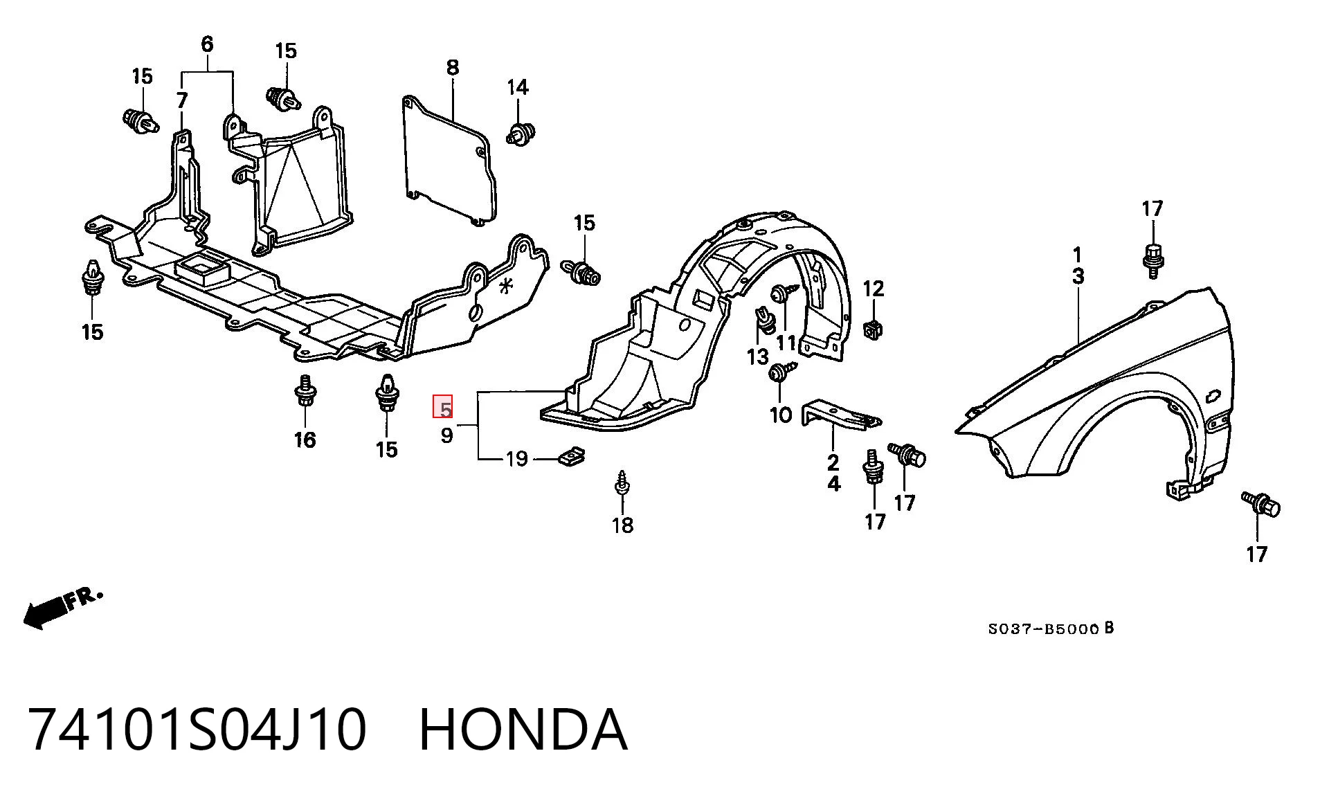 74101S04J10 Honda Підкрилок переднього крила, правий