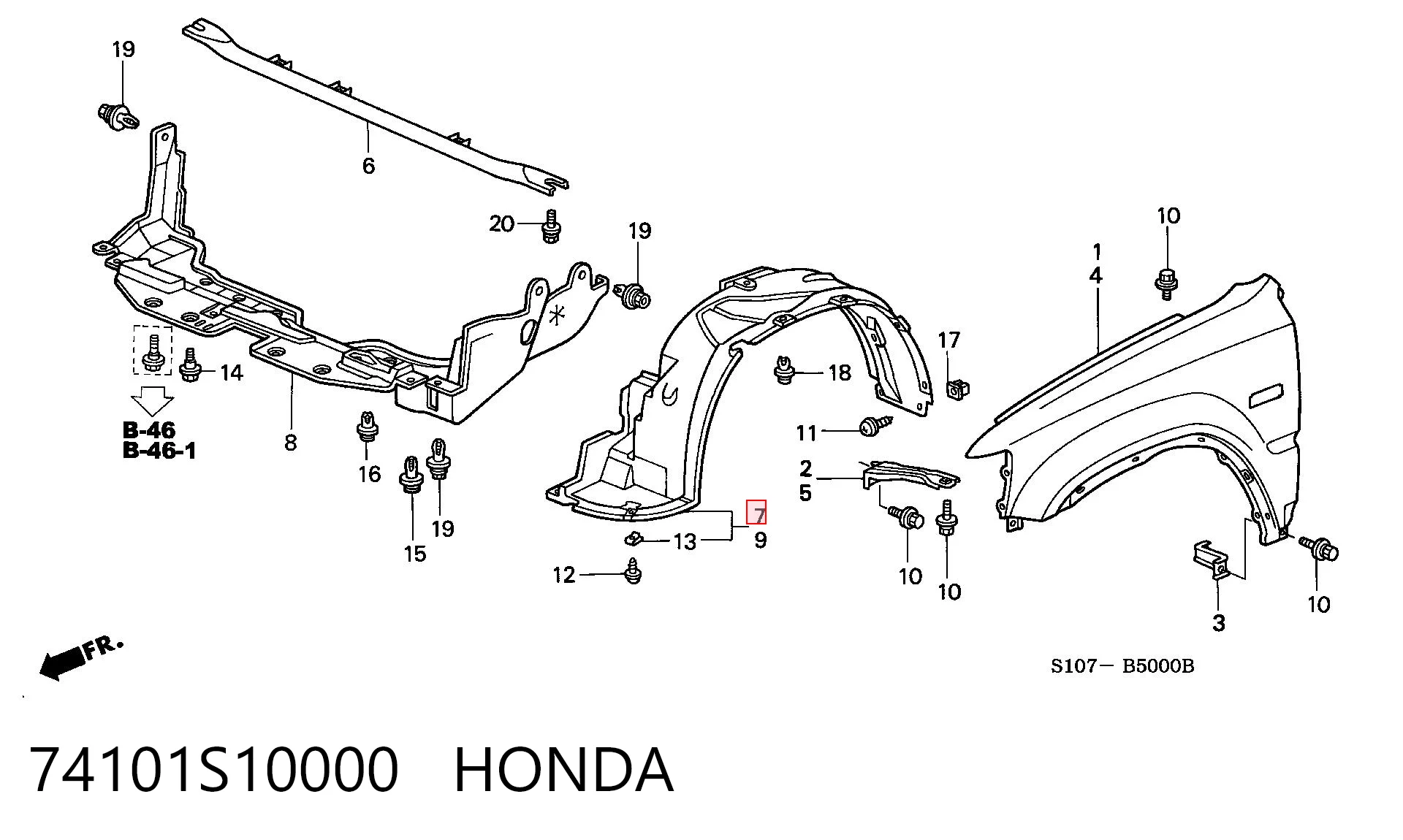 74101S10000 Honda Підкрилок переднього крила, правий