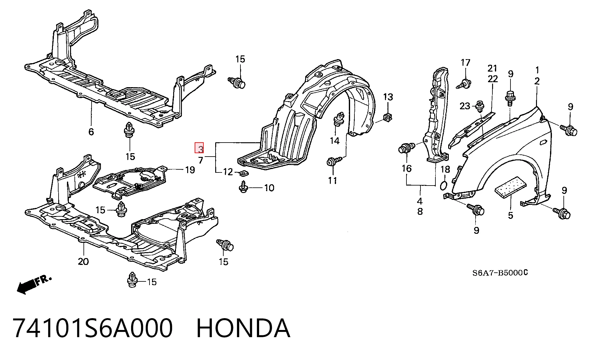 Підкрилок переднього крила, правий на Honda Civic VII EU, EP, EV