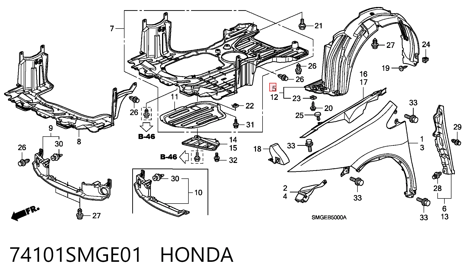 Підкрилок переднього крила, правий на Honda Civic VIII FK, FN