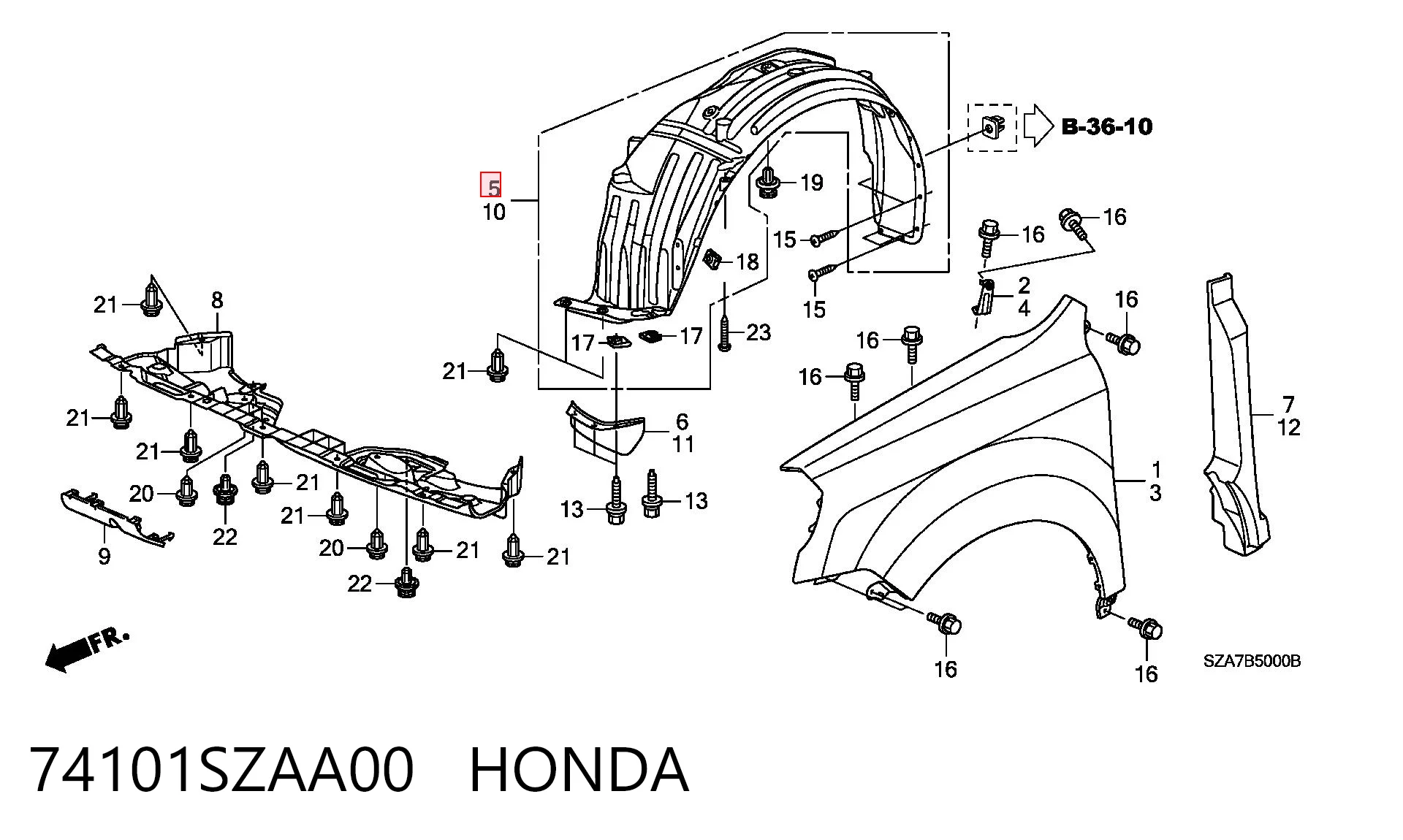 74101SZAA00 Honda Підкрилок переднього крила, правий